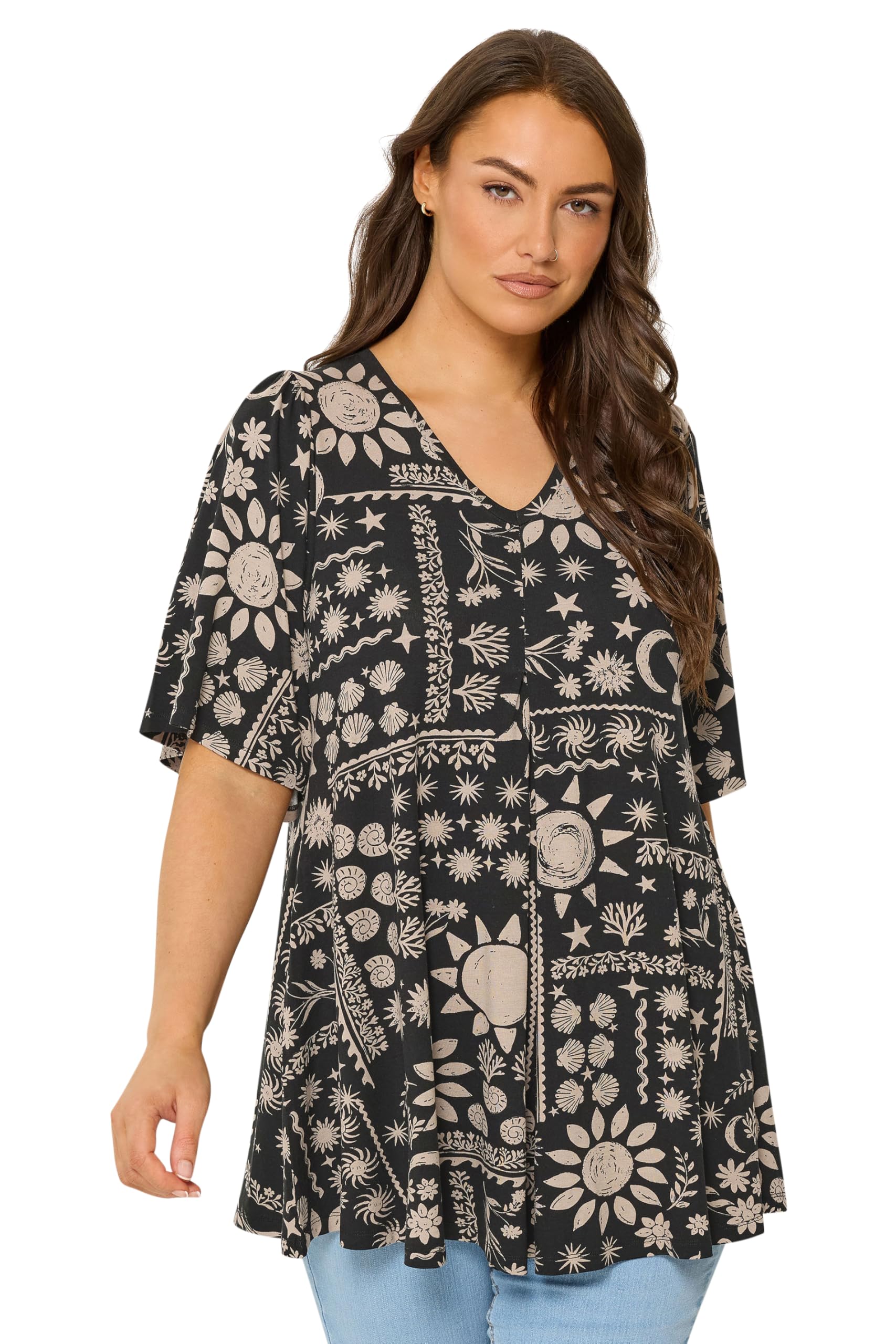Yours Women's Black Pleat Front Angel Sleeve Top In Size 14