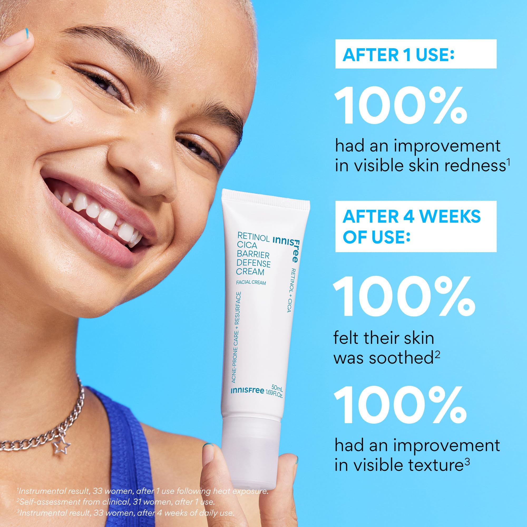 innisfree Retinol Cica Barrier Cream, Korean Moisturizer with Madecassoside for Sensitive, Acne-Prone Skin, Calming and Strengthening Formula
