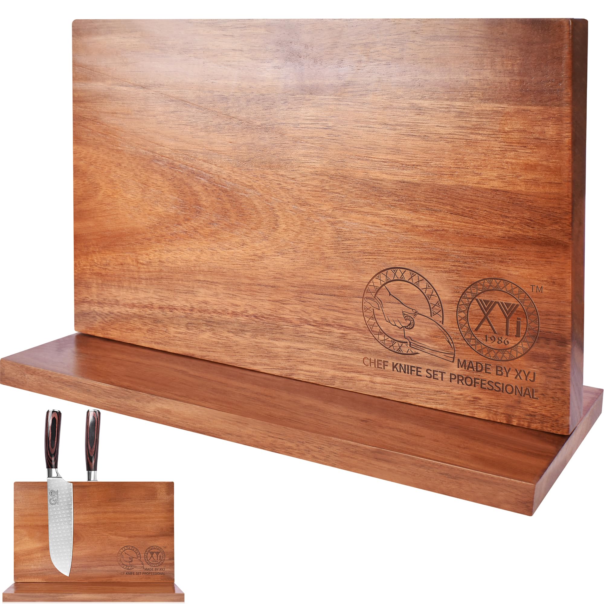 Porte-couteaux aimanté XYJ en acacia pour éviter les tiroirs en désordre