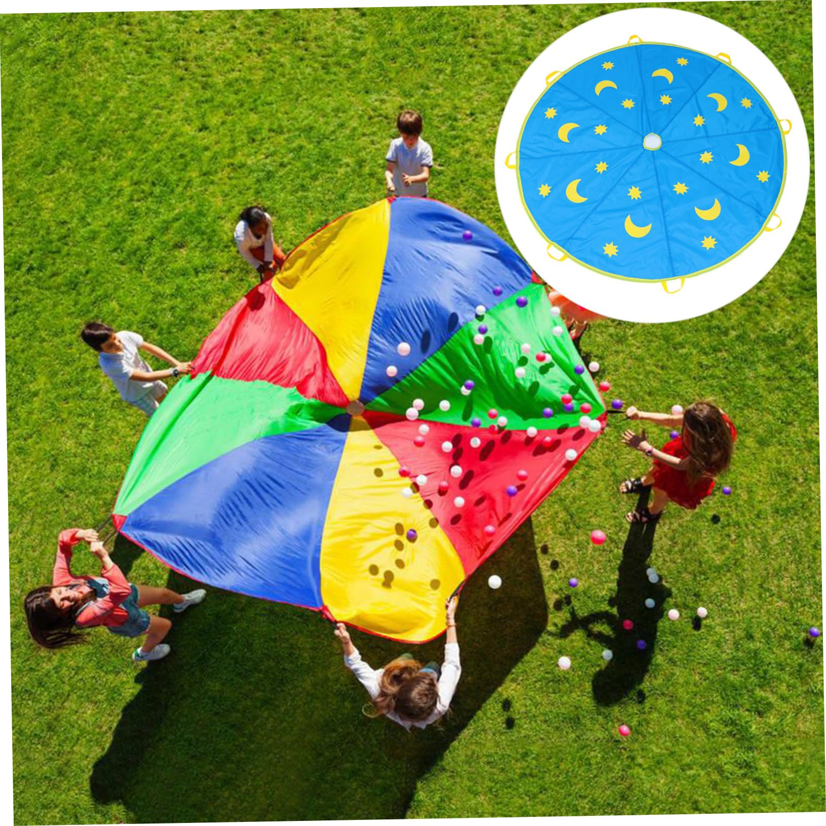 Happyyami Paracadute per Ragazzo Ragazza di Poliestere Blu, Gioco Ludico All'aperto per Esercitare la capacità di Salto e Gioco di Gruppo, per attività All'aperto Stili Multipli