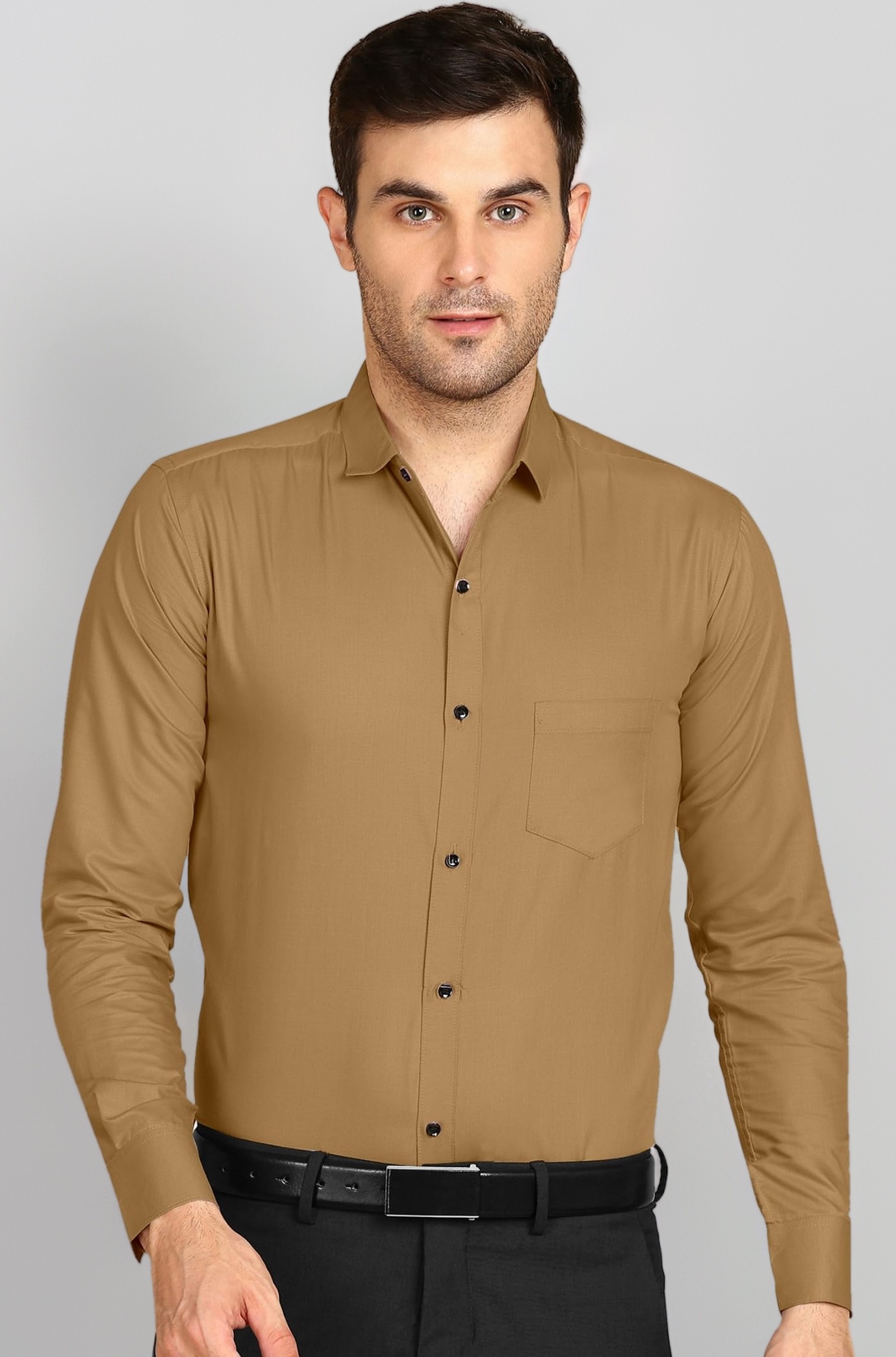 Men's Regular Fit Solid Pattern Cotton Shirt with Spread Collared Long Sleeve Standard Length and Button Down Closure Type | Latest Shirts | Stylish Shirts for Men