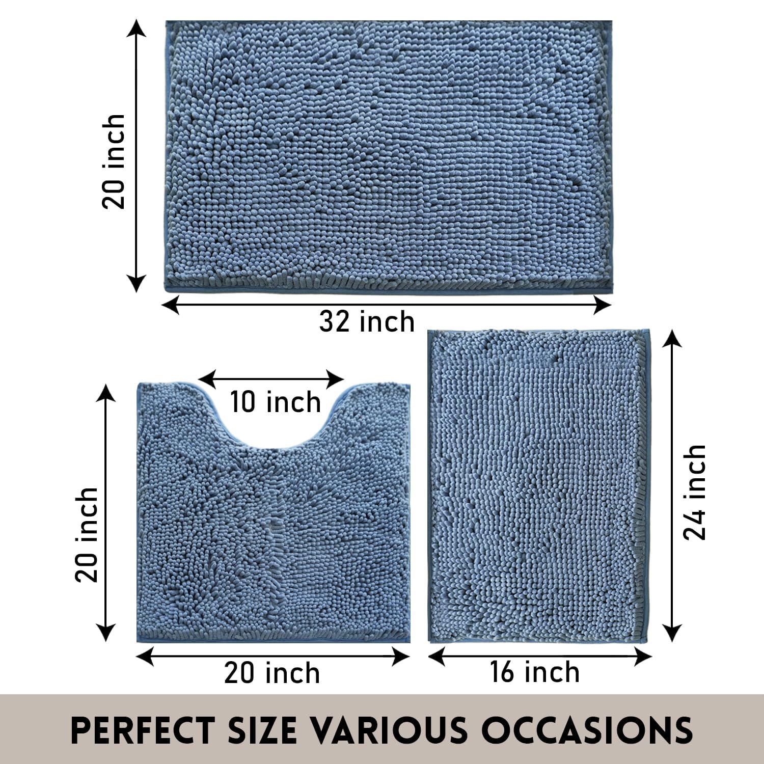 Lot de 3 tapis de salle de bain en chenille, très épais et absorbants, antidérapants, lavables en machine, séchage rapide, doux et confortable, utilisés sous la douche, baignoire et évier,