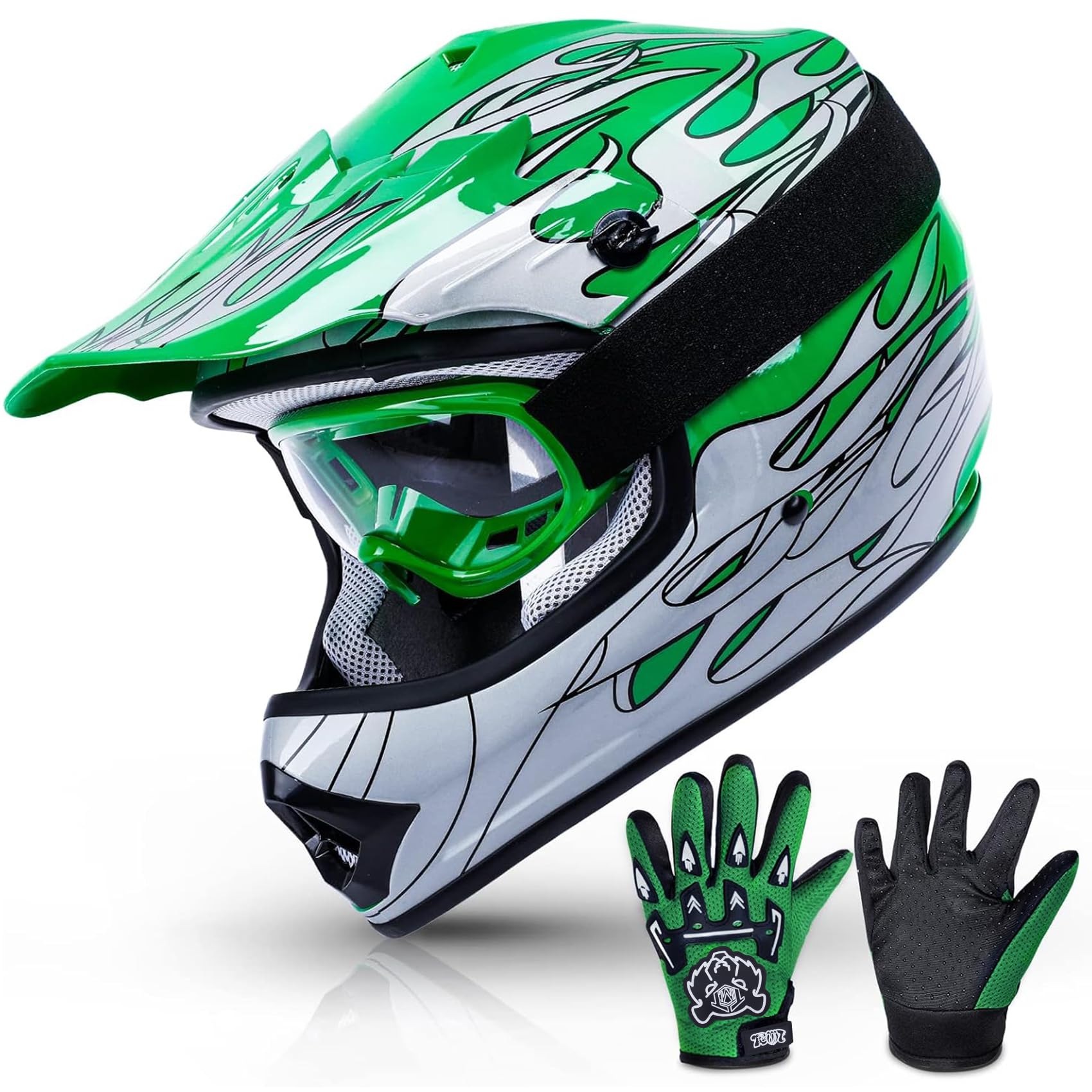DOT Youth Kids Dirt Bike Helmet Youth Motocross Helmet Full Face ATV Four Wheeler Motorcycle BMX Helmet for Boys Girls, Off-Road Protective Gear with Goggles Gloves New