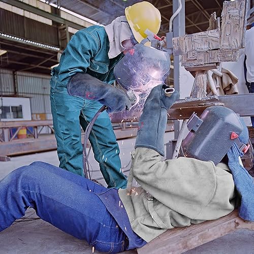 Miniatura 9 de SHUNXIANG Guantes de soldadura Forge Mig de cuero 932 para hombres, 16 pulgadas, resistentes al calorfuego para chimenea, Mig, barbacoa, herrero,