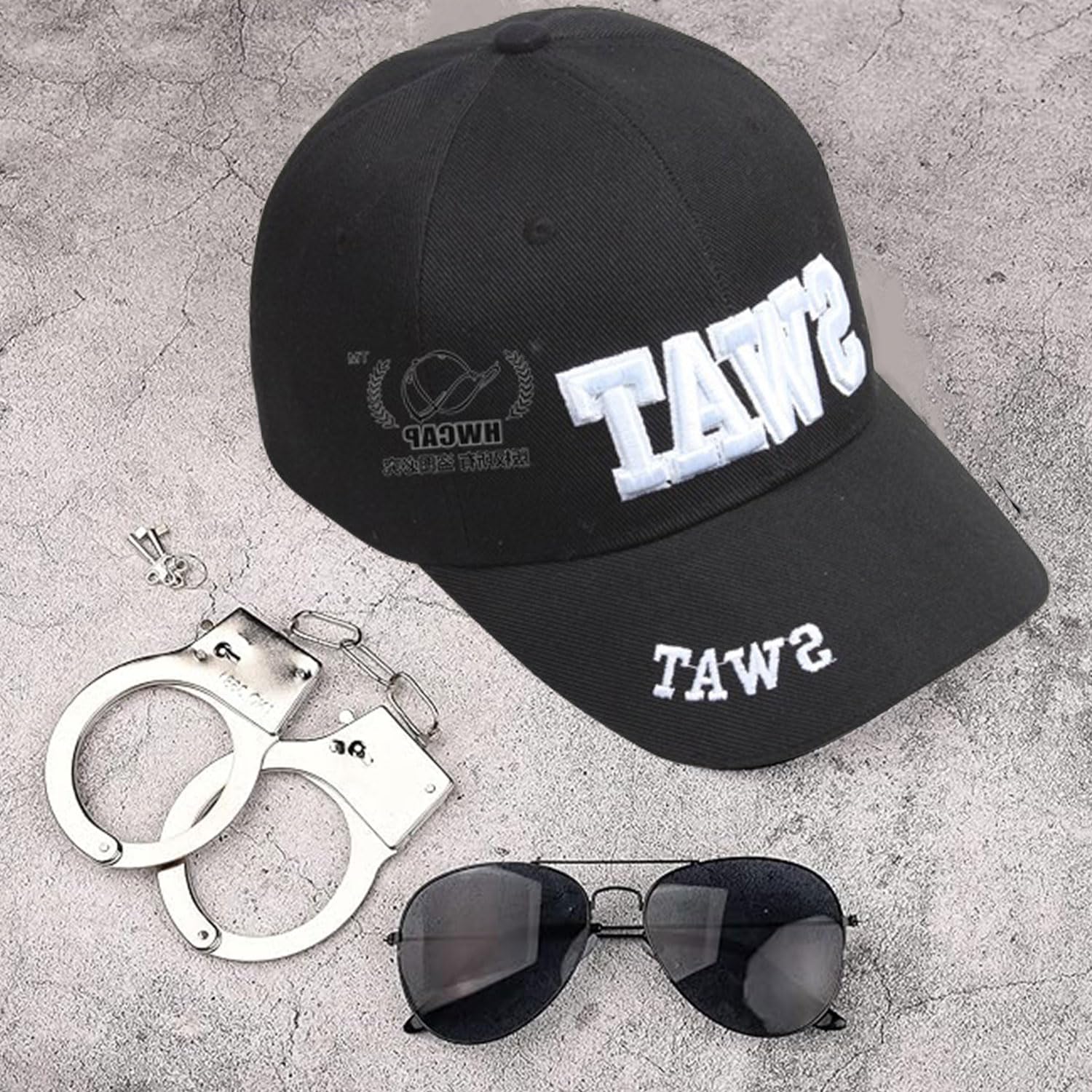 RmKbe 3pcs Adult SWAT Police Set Police Baseball Hat Sunglasses Handcuffs Police Fancy Dress Costume Role Play Cosplay Party for Unisex Adult - Image 3