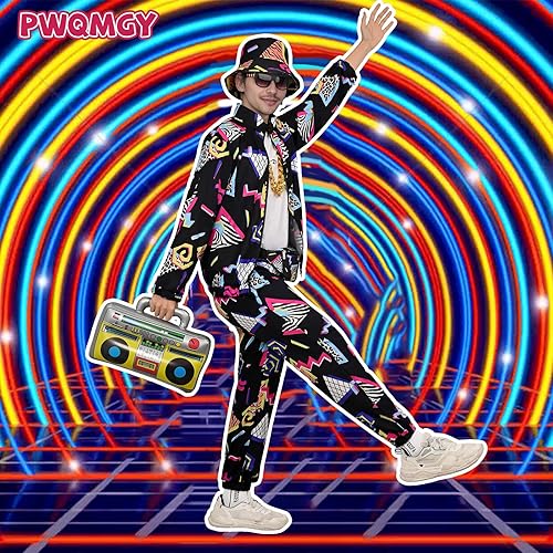 Miniatura 6 de Traje retro de los años 80 y 90 para hombre, 8 piezas, disfraz vintage de Halloween de los 80 para hombre, conjunto deportivo con accesorios de