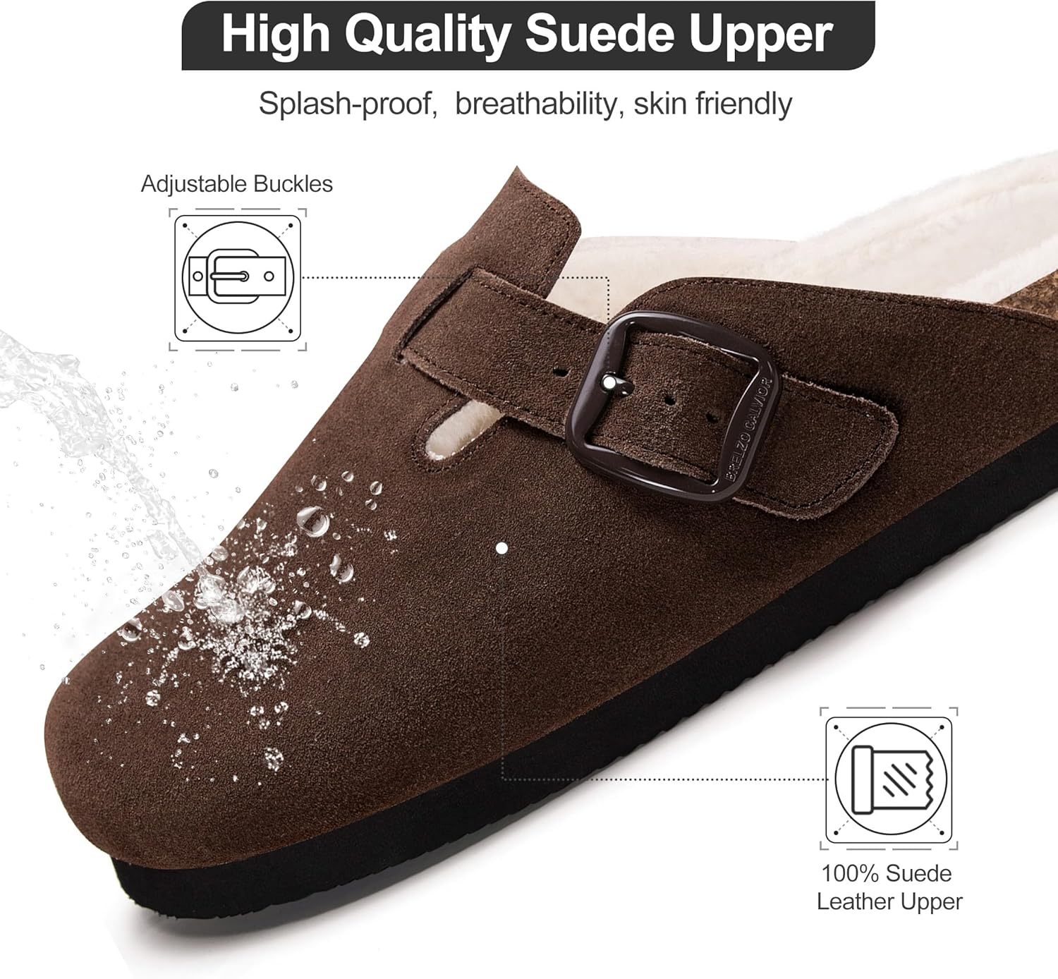 Women's Fuzzy Suede Clogs Leather Mules Fur Lined Soft Non Slip Potato Shoes with Arch Support - Image 3