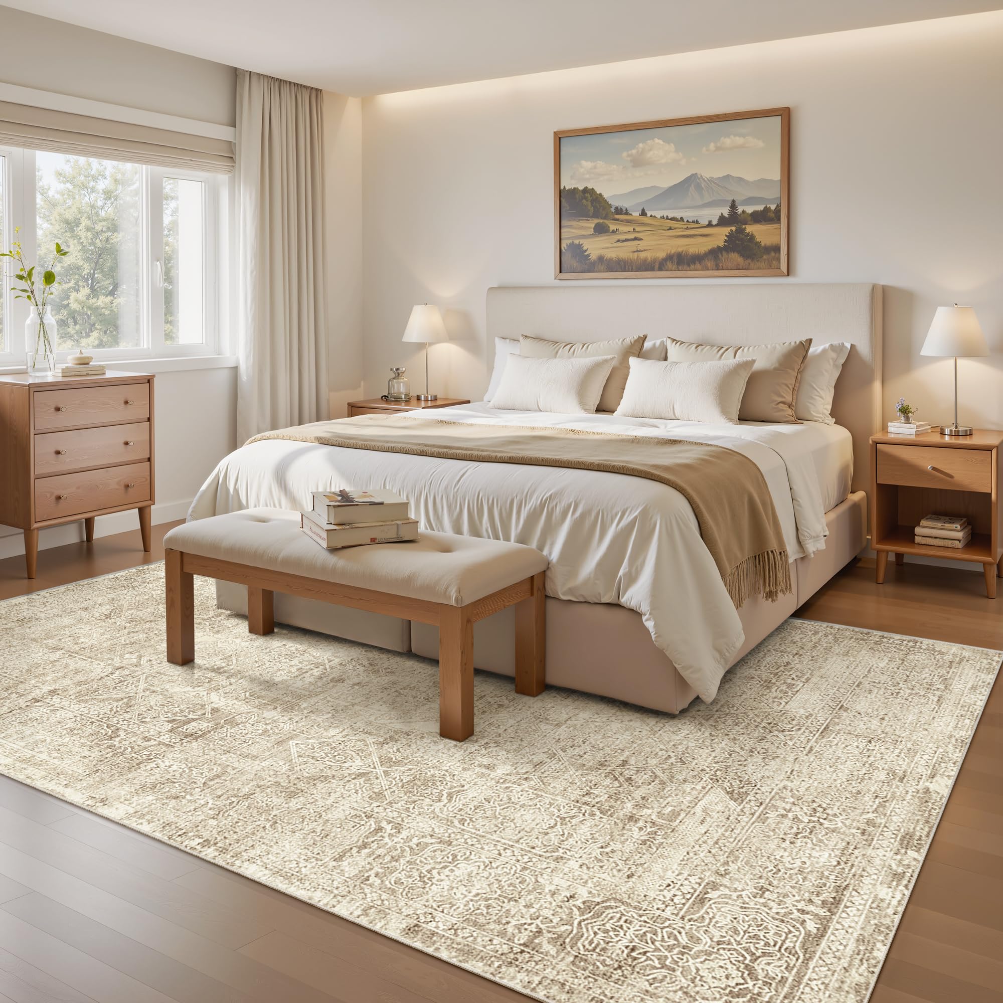 Amazon.com: Soalmost 5x7 Area Rugs Brown Low Pile Indoor Washable