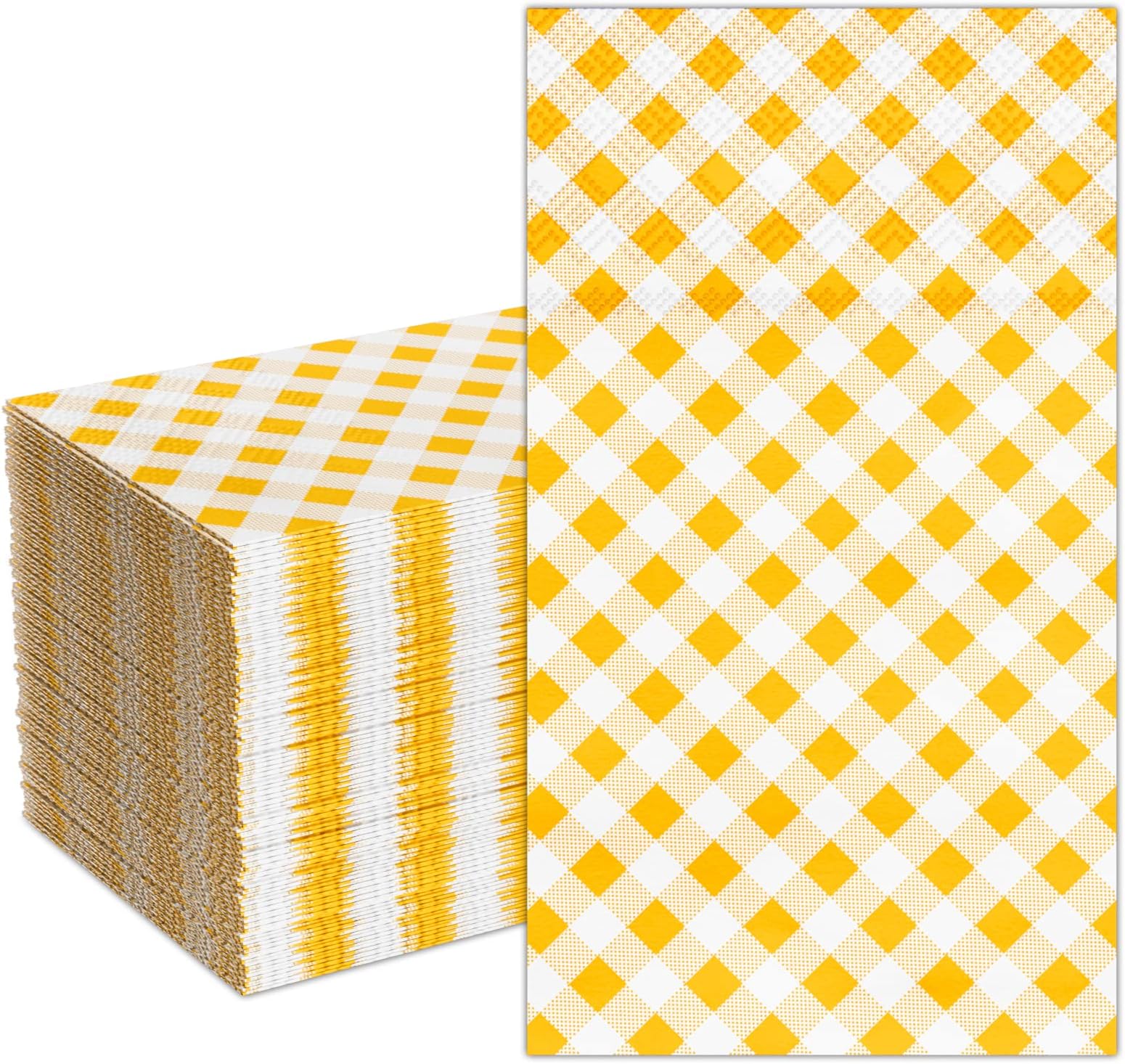 WDF 150Pack Yellow Checkered Napkins 3 Ply Disposable