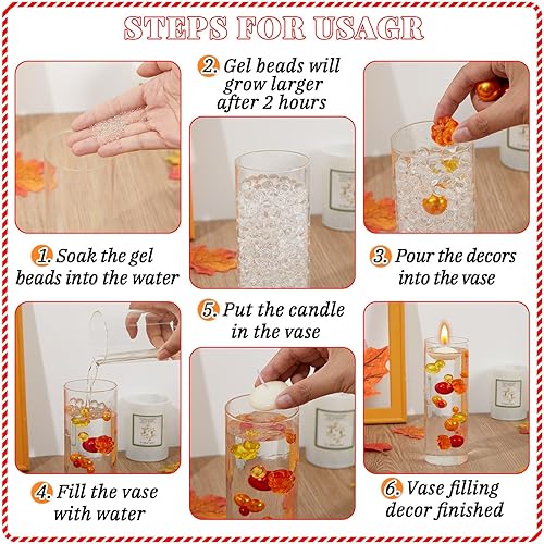 Miniatura 7 de MTLEE 2124 piezas de relleno de jarrón de Acción de Gracias de perlas sintéticas para relleno de jarrón con 8 velas blancas sin perfume, 2000