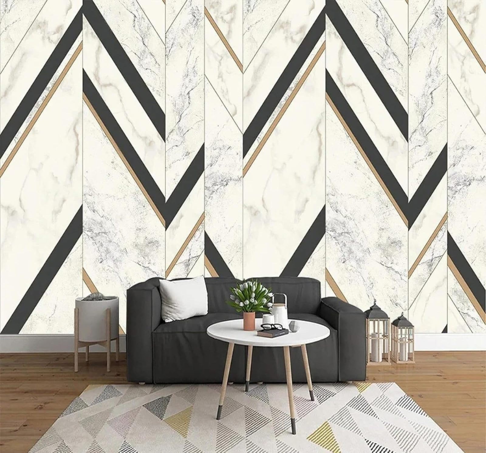 Xlming 430Cm×300Cm(B×H) Creative Abstract Geometric Stripes Faux Marble 3D Wallpaper Luxury Home Dining Decor Paste Sofa Living Room The Wall For Bedroom Mural-430Cm×300Cm