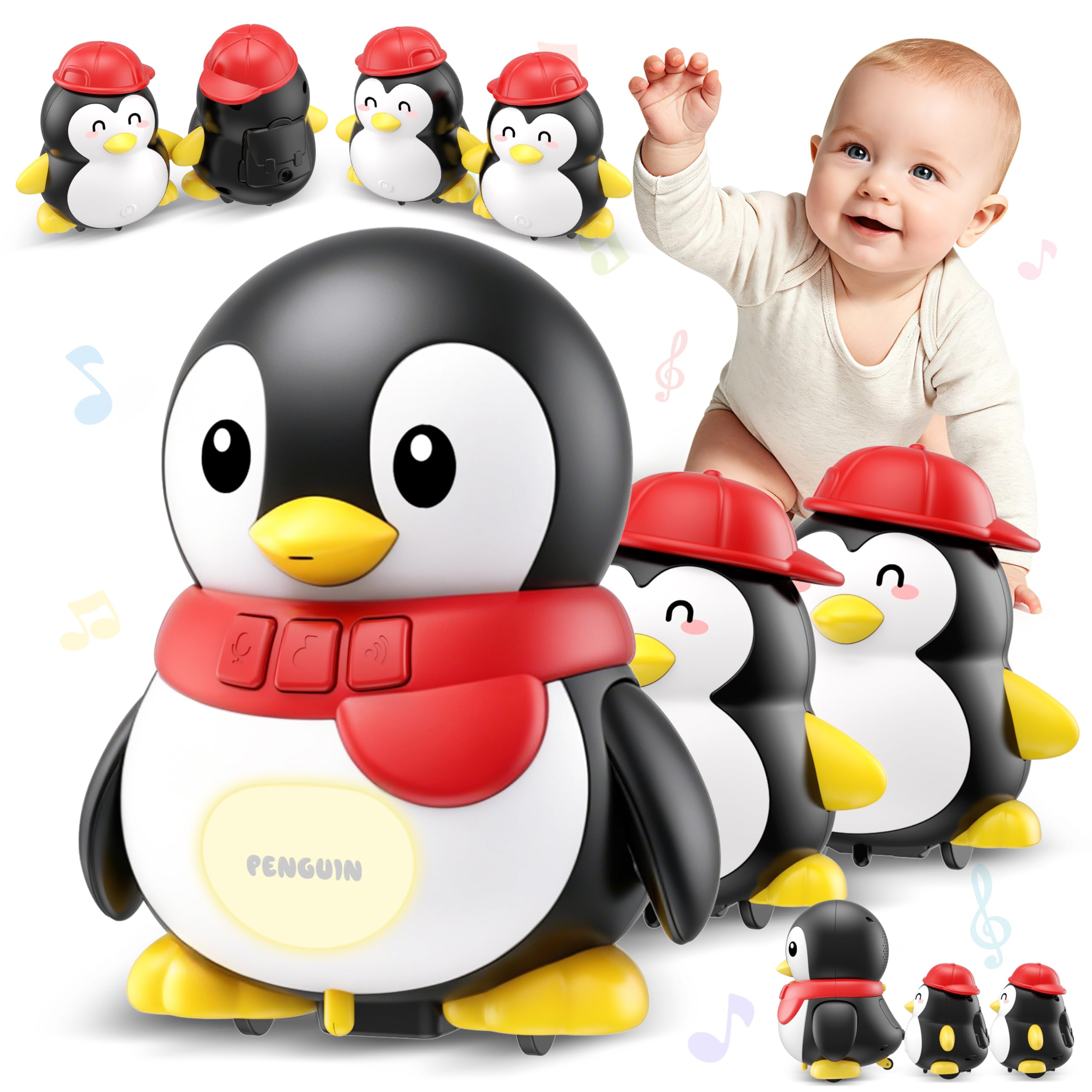 Photo 1 of KWYZ 3-Piece Penguin Musical Talking Toys, Magnetic Mama & Baby Toys 6-12 Months, Tummy Time Toys with Light Up, Walking Toys Newborn Infant Toddler Toys for 6 Month Old & 1 Year Old Boy Girl Gifts