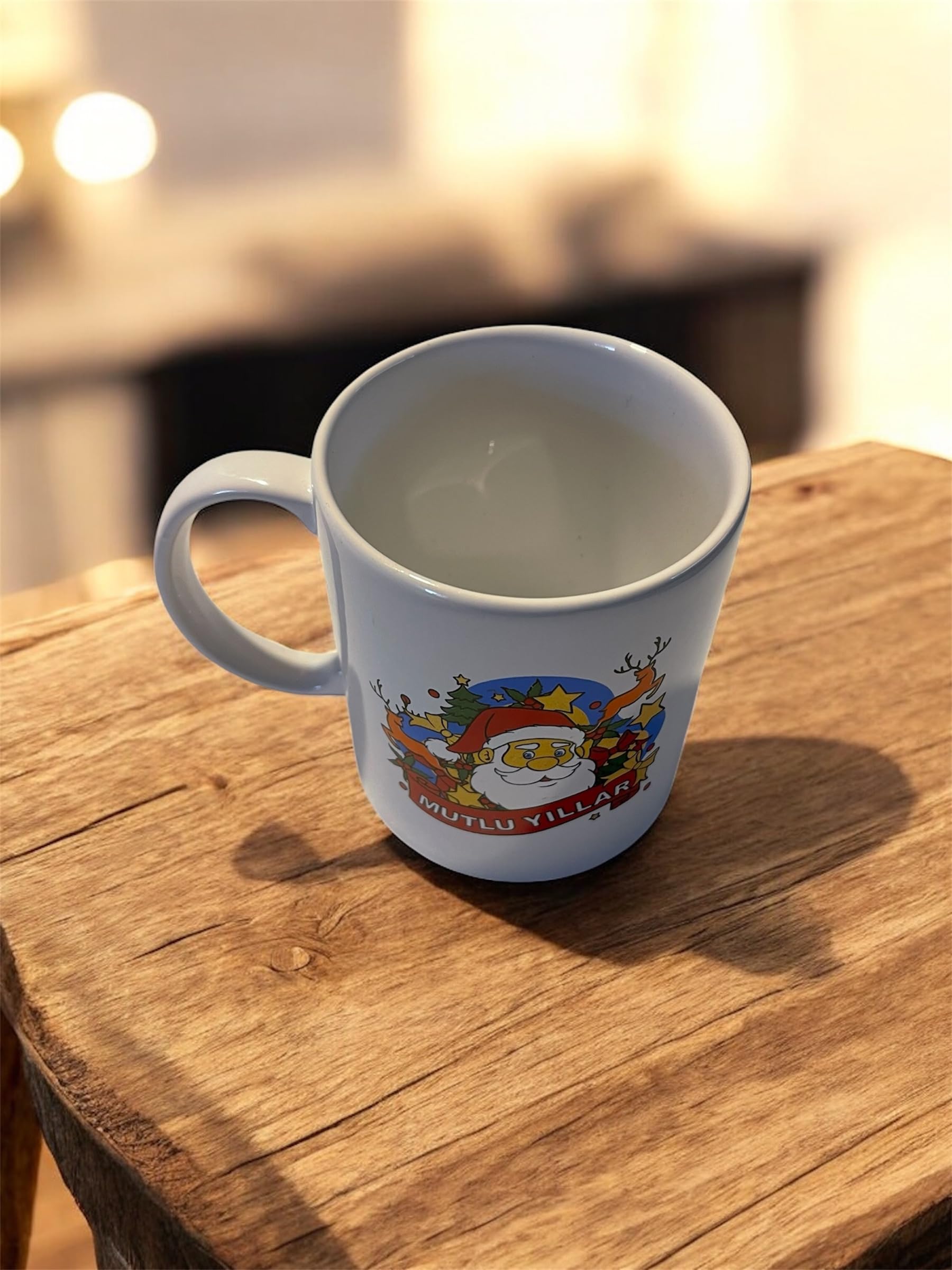 Mutlu Yıllar Noel Baba Temalı Porselen Kupa, Beyaz, Yeni Yıl Dekorlu, Kahve Çay Bardağı (mutlu yıllar noel kardan adam)