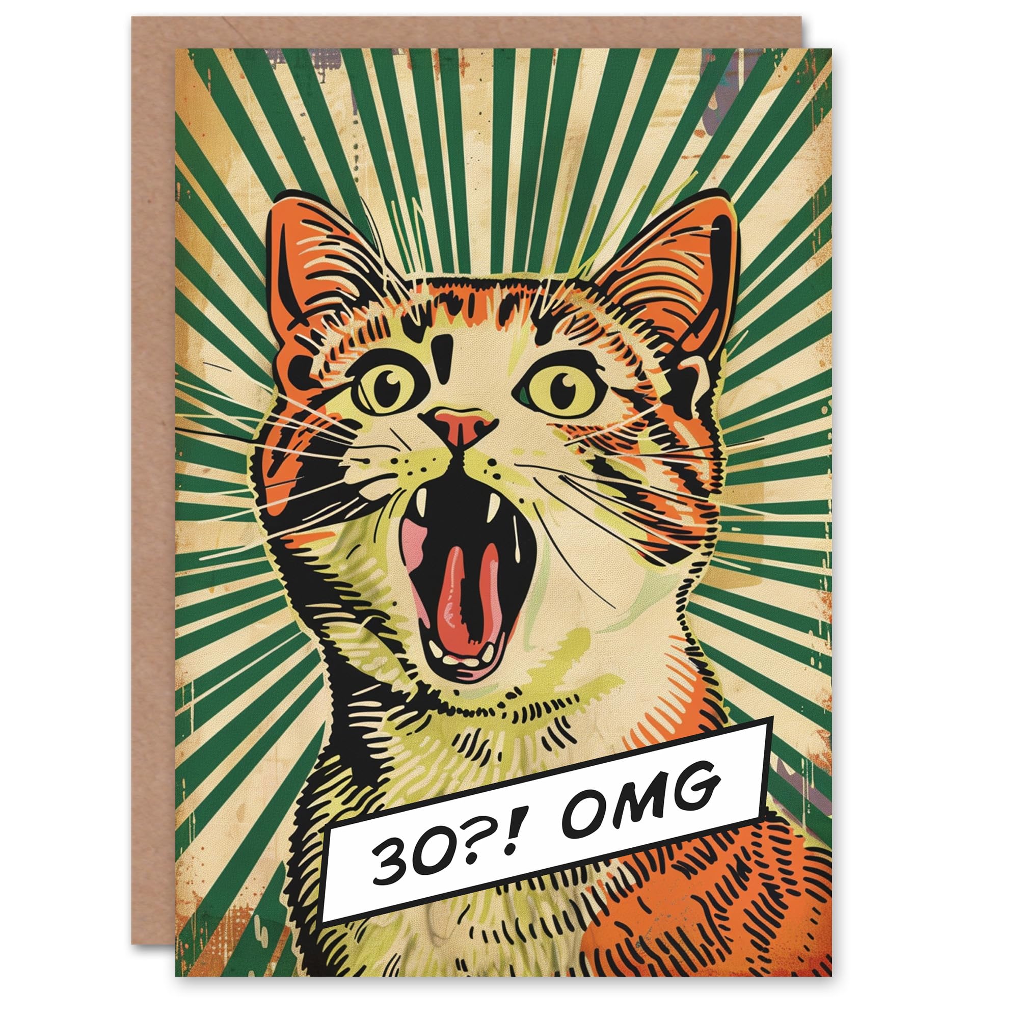 Artery8 Birthday Card - Cat Lover Comic Book Style Greeting Card - Green