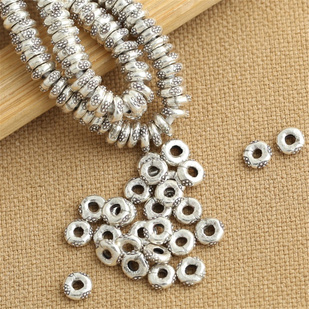 Luoyi 10pcs Handmade Thai Sterling Silver Bead Spacers 62mm Hole