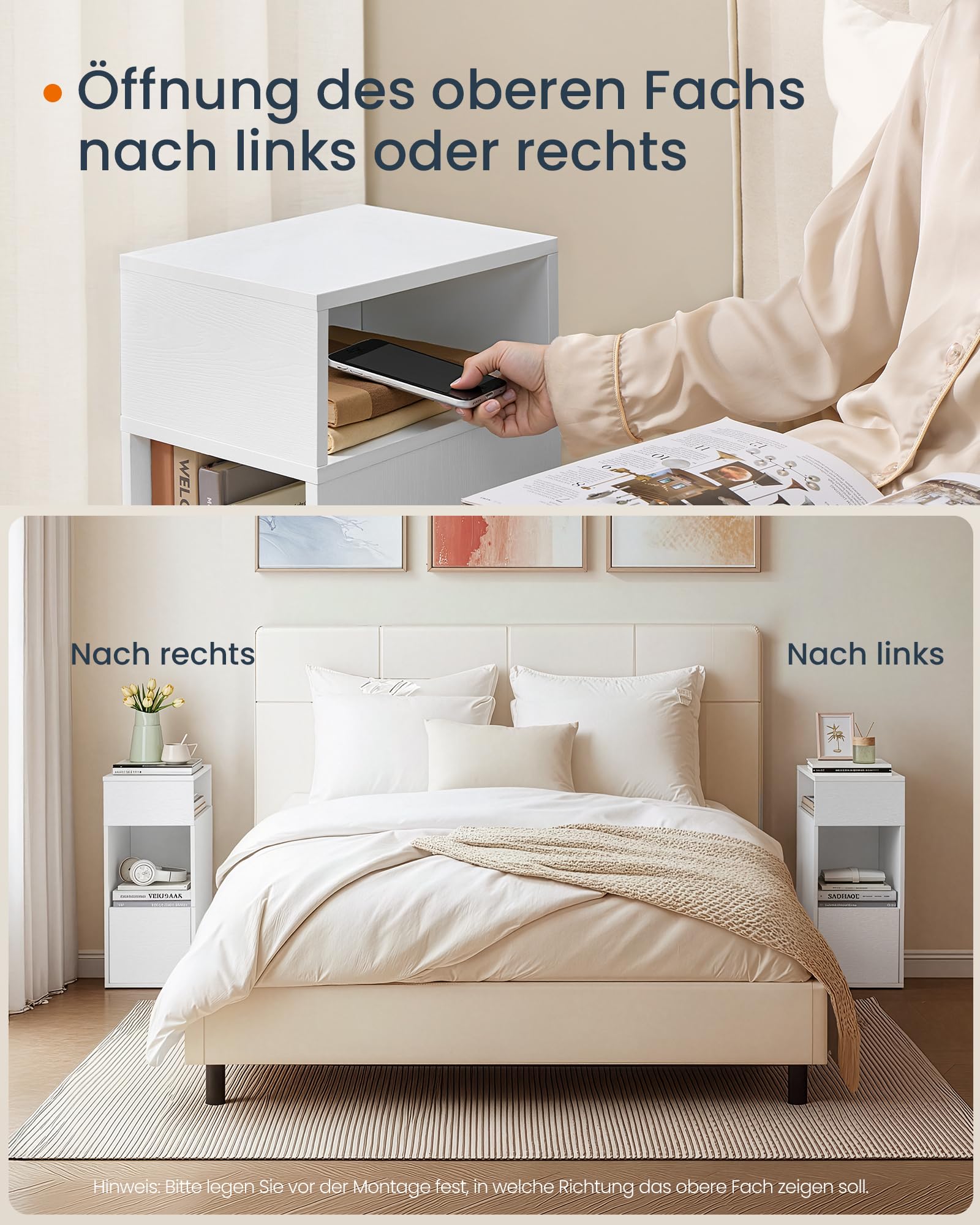 SONGMICS HOME Nachttisch, superschnelle werkzeuglose Montage, Toolless-Technologie, Nachtschrank mit Schublade, Beistelltisch schmal, platzsparend, 30 x 25 x 59,4 cm, Schneeweiß LET911WE01