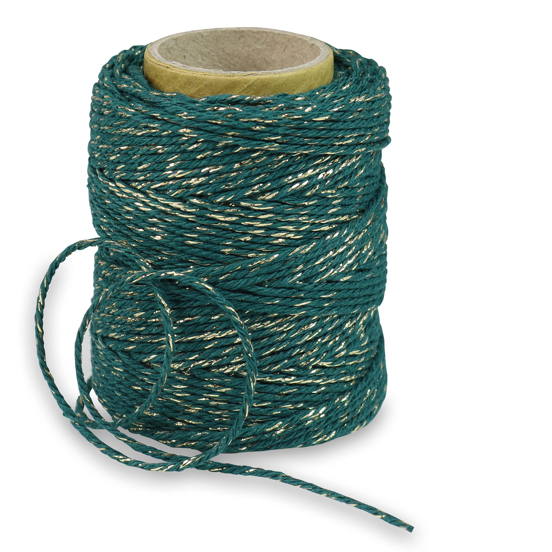 PRÄSENT CHRISTMASTWIST Cord Ribbon, Dark Green/Gold, 50 m Cord for Festive Decorations and Gift Wrapping 2 mm Width