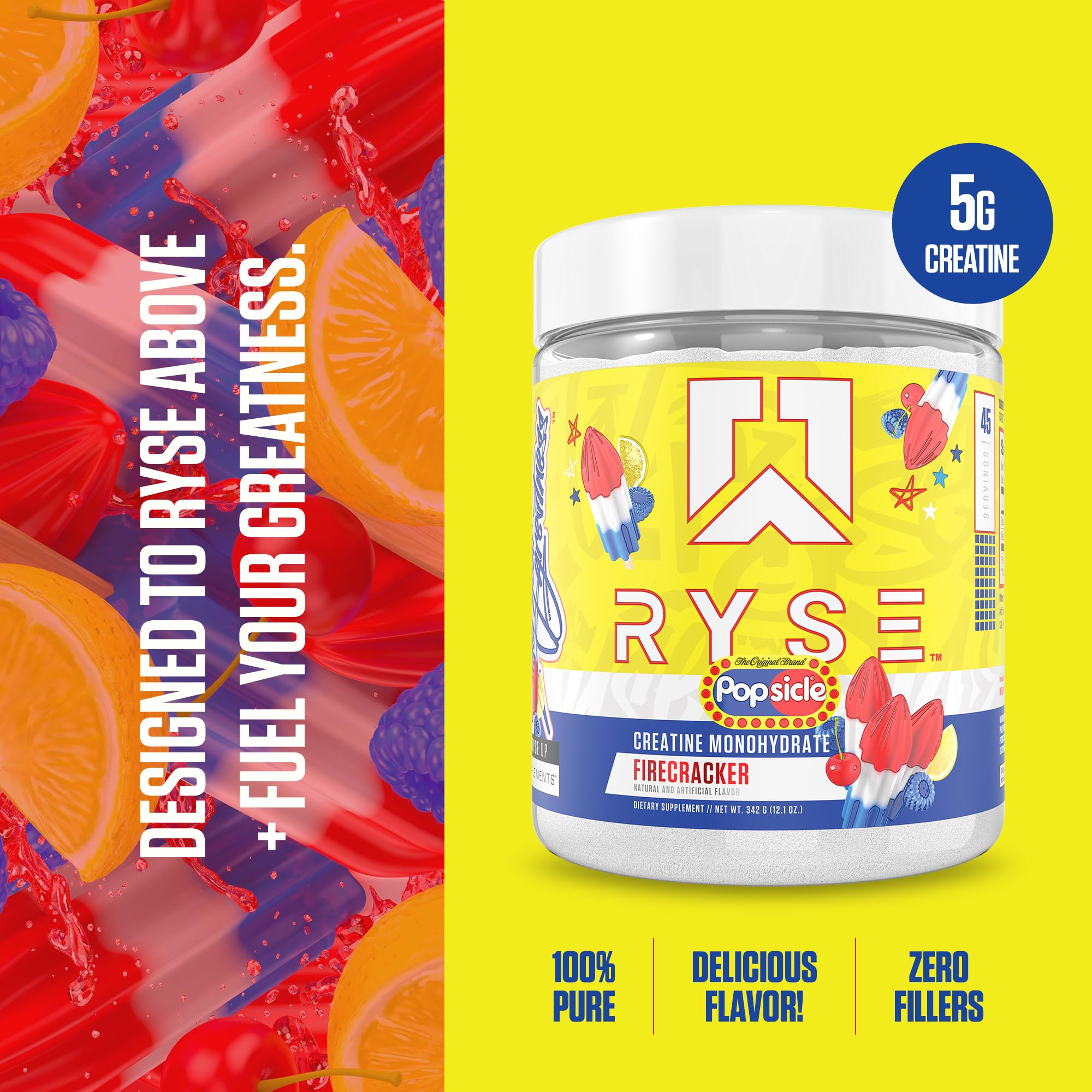 Ryse Creatine Monohydrate Powder - Popsicle Firecracker - Supports Men & Women Lean Muscle Growth, Strength, Power, and Endurance - Helps Reduce Fatigue and Improve Workout Recovery - 45 Servings — Amazon image 3