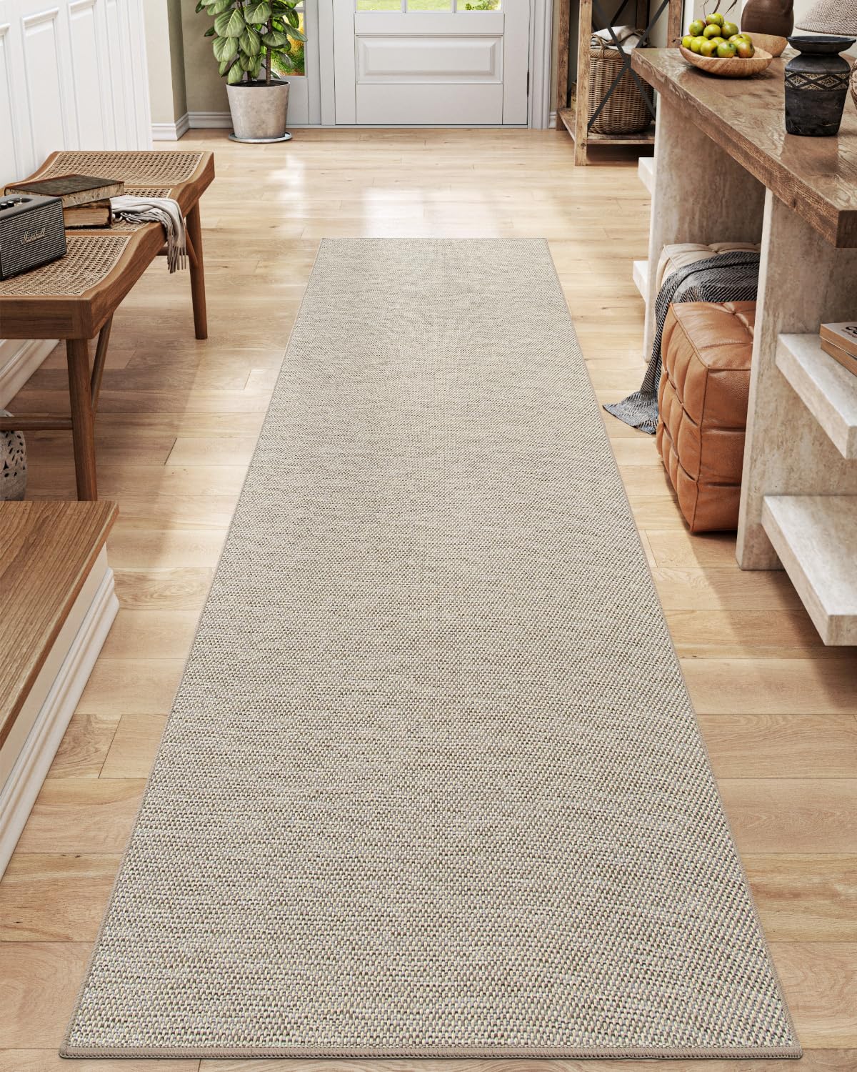 DEXI Hallway Runner, 2'4''x8' Washable Non Slip Rubber Backed Carpet, Absorbent Thin Long Entryway Runners for Kitchen, Laundry Room, Patio Entrance, BeigeOEKO-TEX STANDARD 100