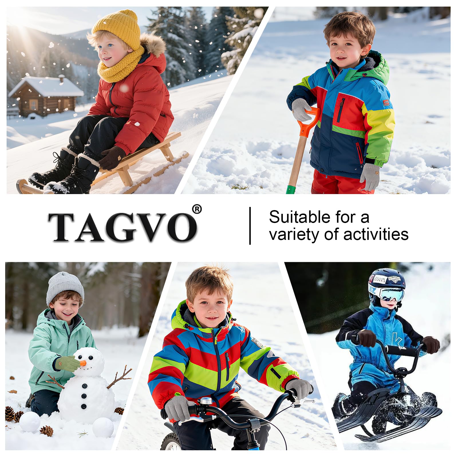 TAGVO Guantes de Punto Invierno Niño 3-7 Años Mitones Termicos Dedos Completos