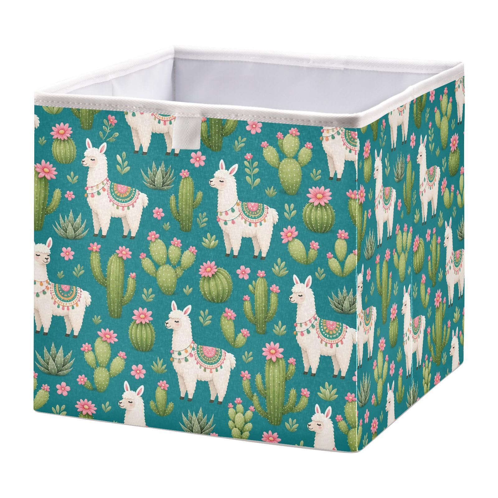 Ewusp Cute Alpaca Cube Storage Boxes 28x28 cm Foldable Closet Organiser Bin Holiday Basket Baby Basket for Nursery Bedroom Office