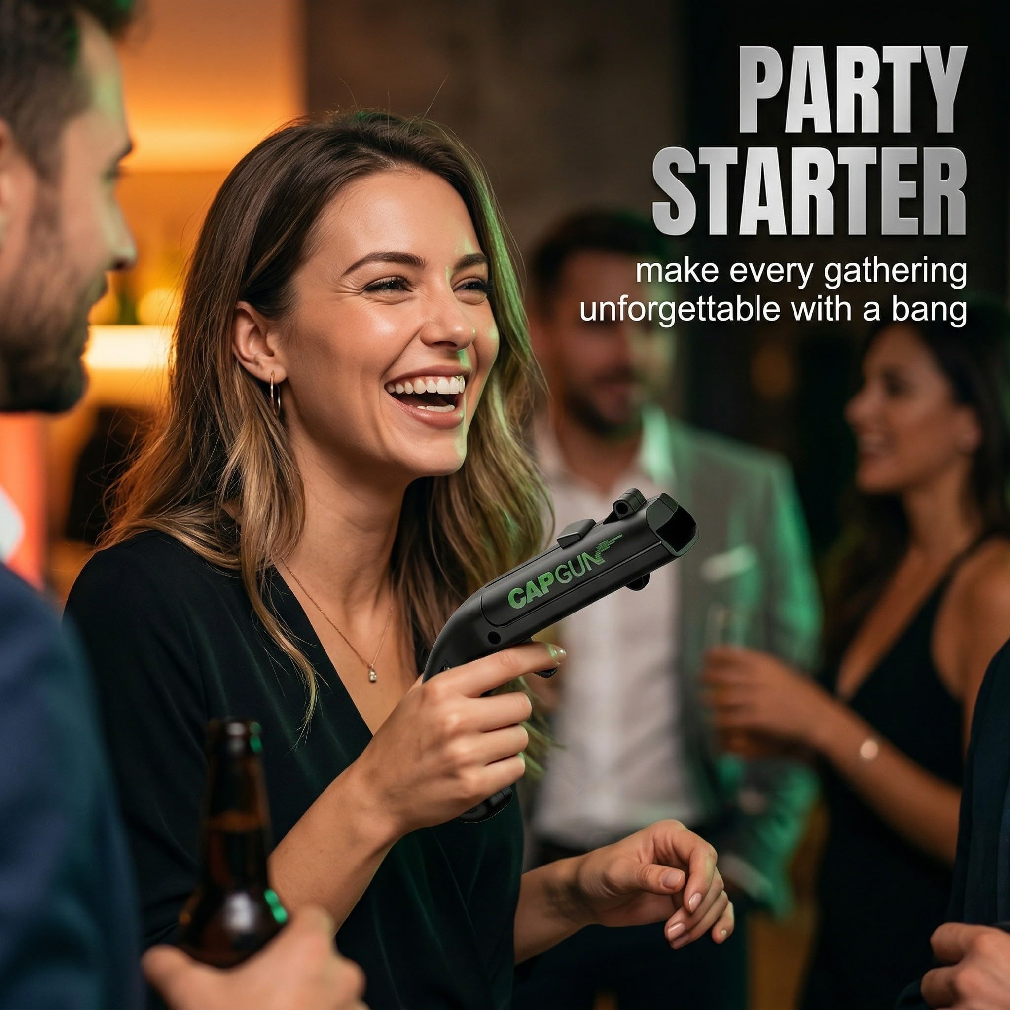 Abridor de Botellas de Cerveza en Forma de Pistola, Lanzador de Chapas, Abrebotellas Manual de Plástico Negro