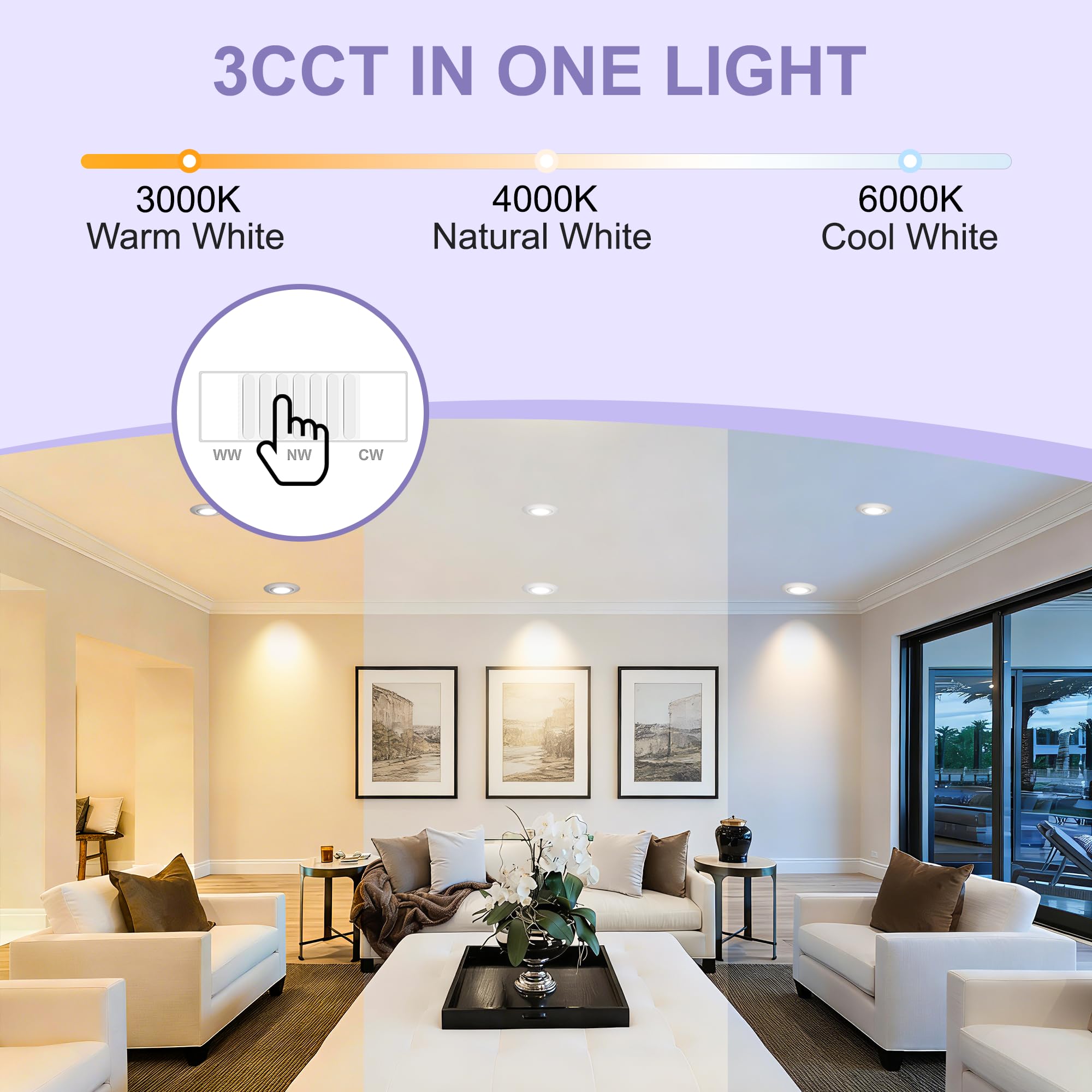 LED Einbaustrahler 230V Dimmbar 68mm 5.5W IP44 LED Spots Ultra Flach Deckenspots 45° Schwenkbar Einbauleuchten 3000K/4000K/6000K Spots Deckenleuchte für Bad Wohnzimmer Küche, Weiß 6er Set