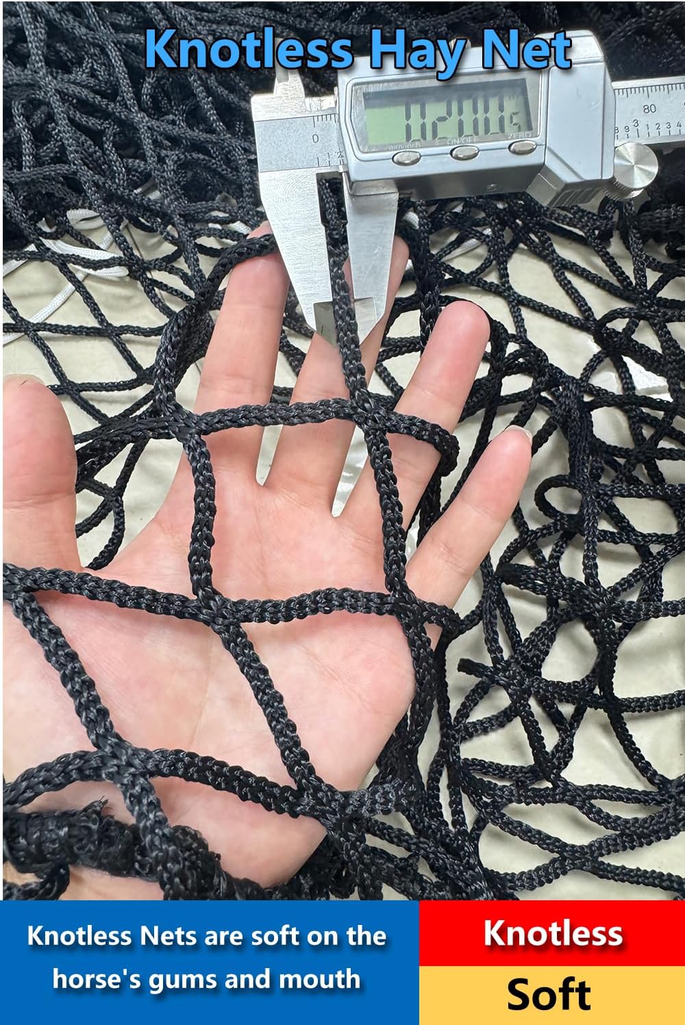 Round Bale Hay Net for Horses, 5x5 FT Heavy Duty Slow Feed Net with 1.5" Knotless Design & 1600 lbs Capacity, Weatherproof Hay Saver for Cattle Goats Sheep, Saves 60% Hay Waste (Black)​