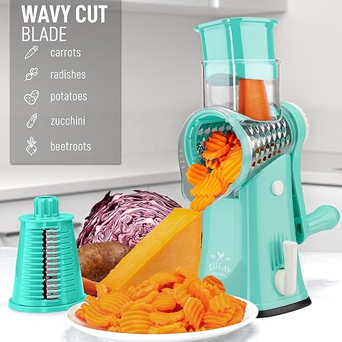 Miniatura 4 de Zulay - Rallador rotativo de queso de 5 cuchillas, rallador manual de queso de manivela con succión reforzada y 5 tambores intercambiables, picador