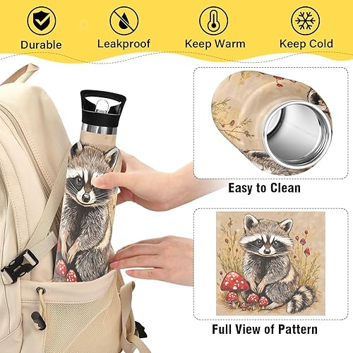Miniatura 4 de Botellas de agua reutilizables con asa Sweet Raccoon, terracota, a prueba de fugas y sin bisfenol A, mantienen el calor y el frío, para deportes,