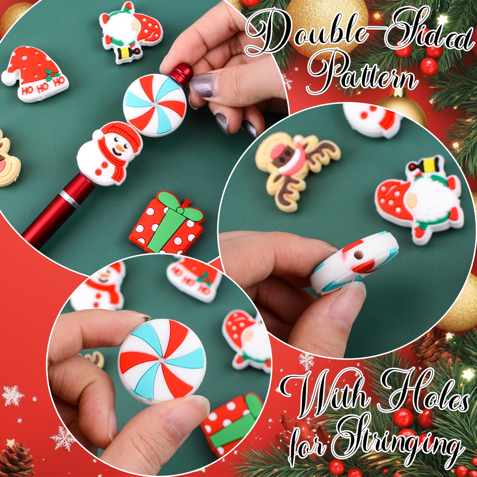 URROMA 36Pcs Christmas Silicone Beads Loose Beads with Santa Claus Snowman Shape Irregular&Round Spacer Bead for DIY Bracelet Craft Making - Image 3