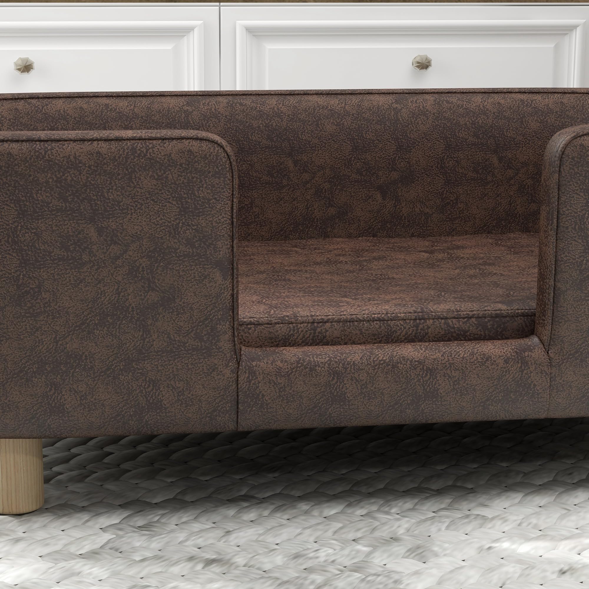 PawHut Canapé Chien lit pour Chien Chat avec Rebord Coussin Moelleux Pieds Bois Massif dim. 74 x 48,5 x 31 cm revêtement Micro-Fibre Chocolat