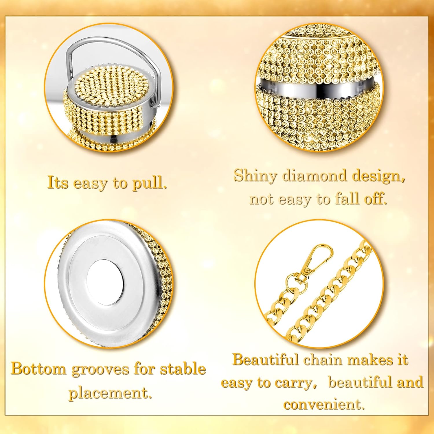 Geiserailie Diamond Water Bottle Bling Rhinestone Stainless Steel Thermal Bottle Refillable Insulated Glitter Water Jug with Chain for Women Girls Gifts(750 ml,Gold)