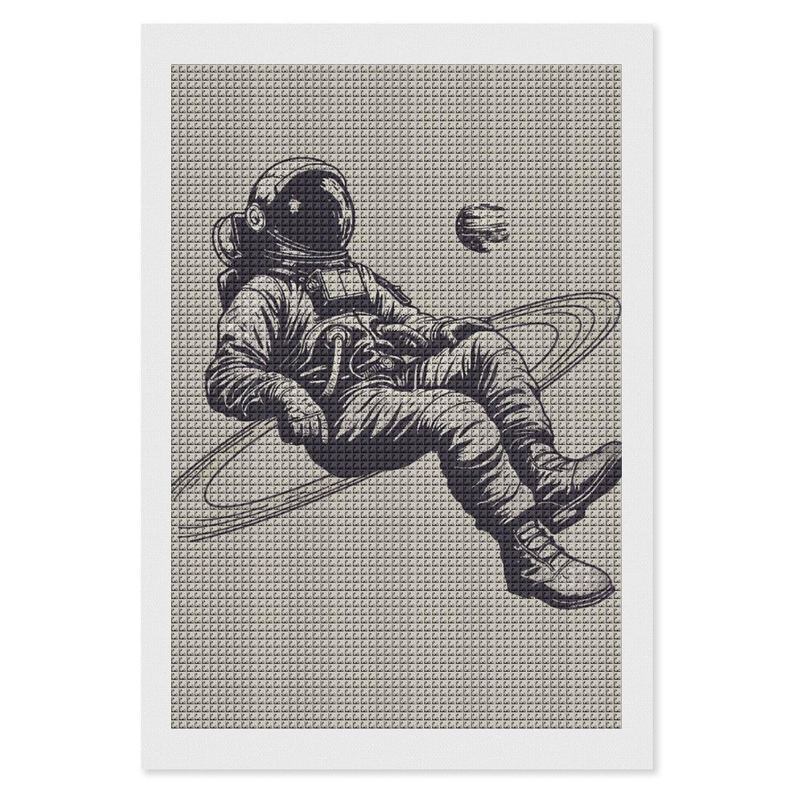 Astronauts and Saturn Diamond Art Kits for Adults, DIY 5D Diamonds Painting Kits for Beginner, Round Full Drill Diamond Dots Painting, 8"x12" Diamonds Pictures Gem Art and Crafts Wall Decor