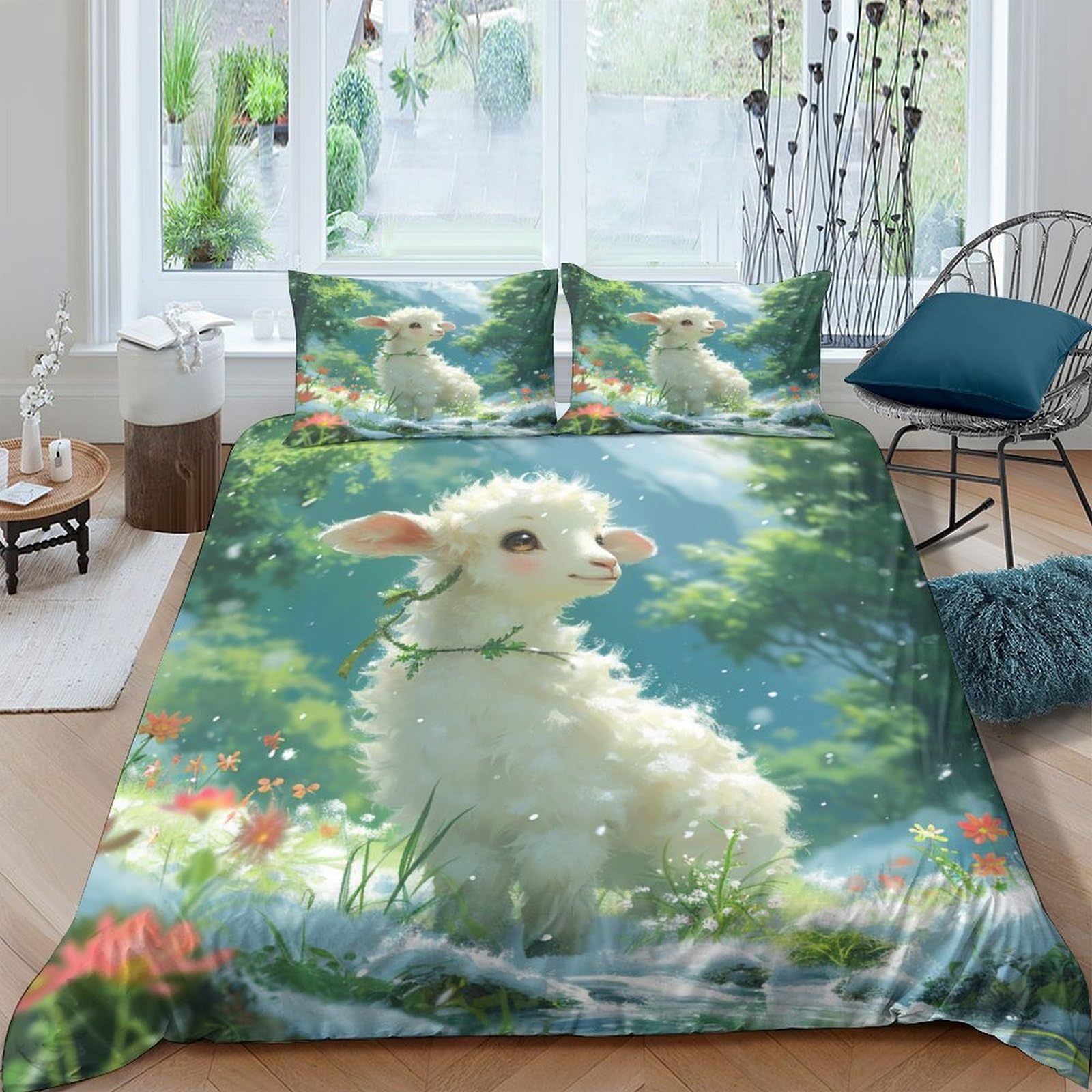 Parure de lit microfibre moutons 200x200 pour une chambre cosy et douce