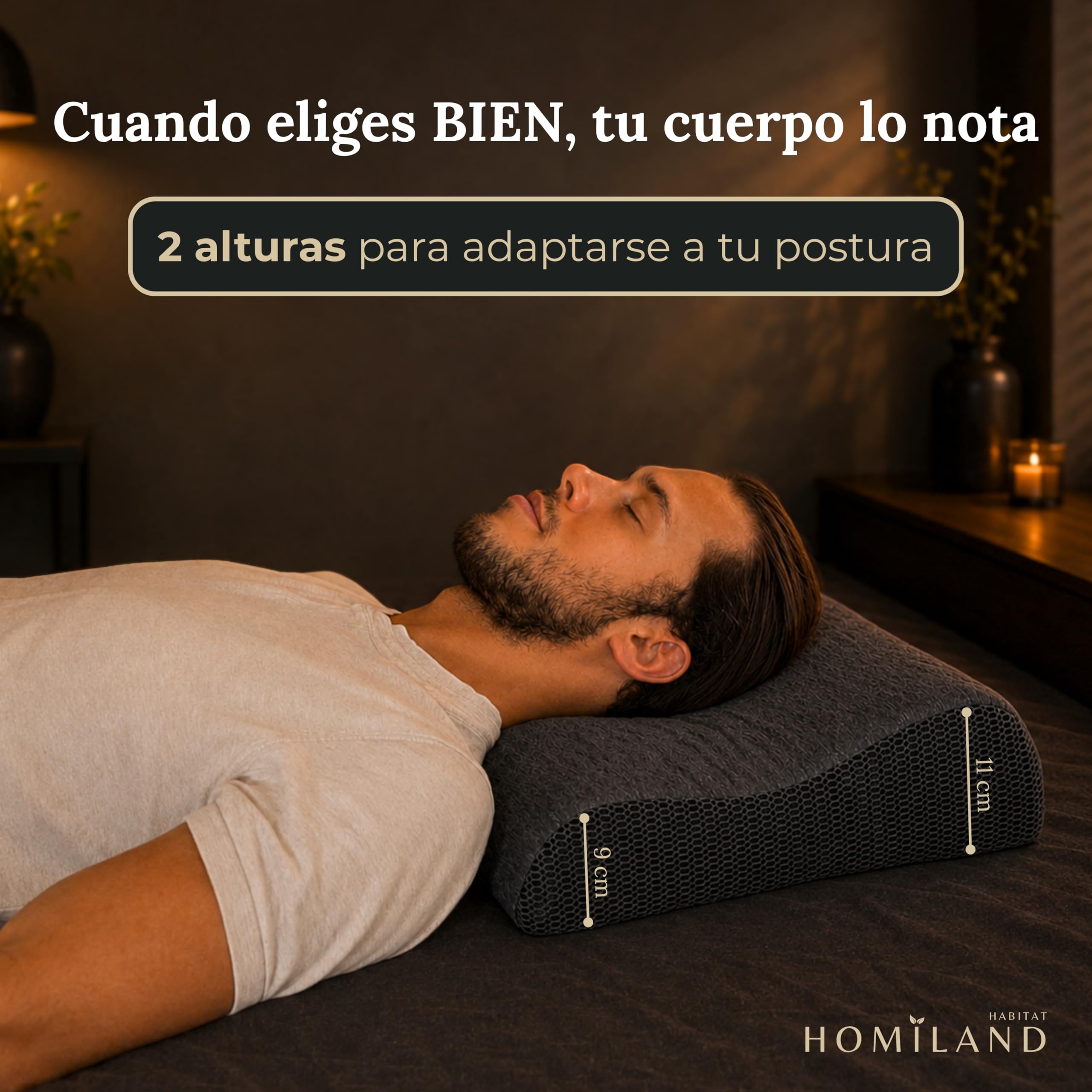 Almohada cervicales y Cuello, viscoelastica, antironquidos para Hombre, Doble Altura con Carbono Activo y ventilación 3D para un Descanso más Profundo y reparador