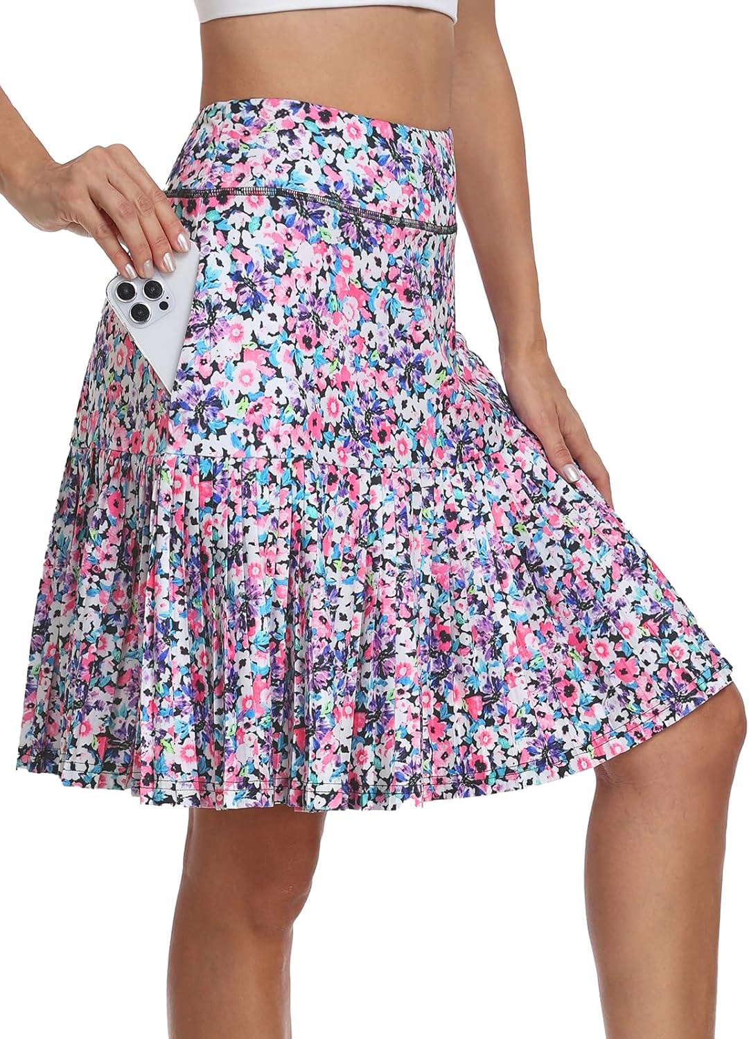 KORALHY 21" Golf Skorts with Pockets Pleated Tennis Skirts with Shorts Knee Length Skort for Athletic, Workout, Casual Wear