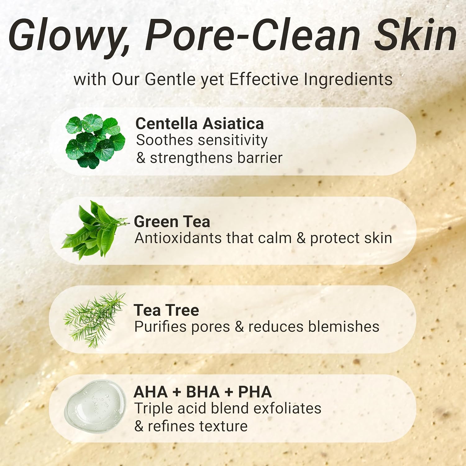 Gentle Cleanser Purifying Touch – Centella, Tea Tree & Green Tea | AHA BHA PHA Exfoliating Face Wash for Sensitive, Acne-Prone Skin | Calming, Pore Purifying Korean Cleansing Foam, 5.07 fl oz - Image 4