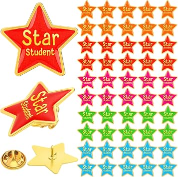 50 Pcs Star Student Reward Pins Star Lapel Enamel Pin Back Buttons Motivational Reward Brooch for Back to School Classroom Teacher Recognition Student Award