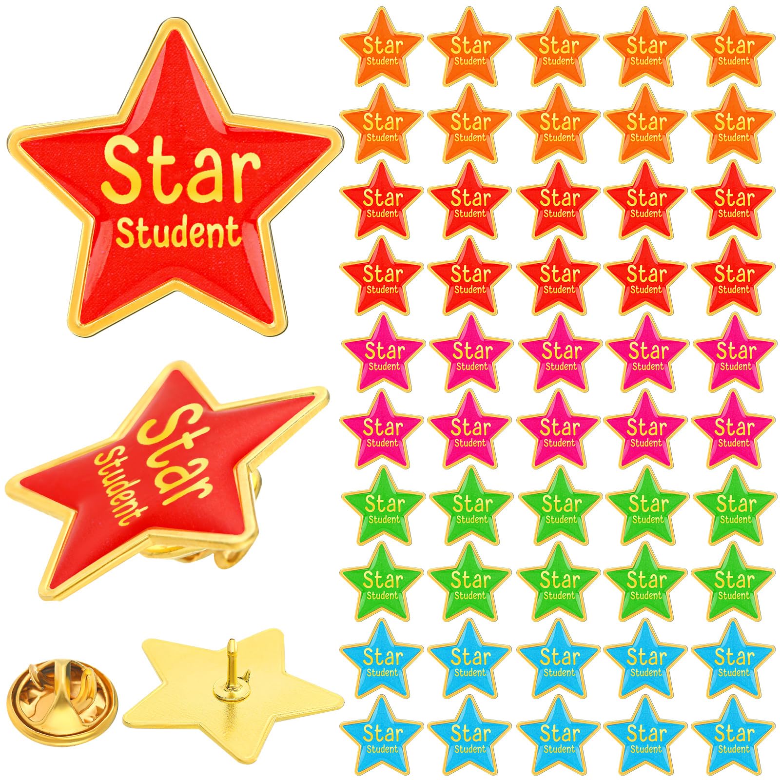 MaysingJewelry 50 Pcs Star Student Star Lapel Pins Star Buttons Motivational Pins Star Student Rewards Pins for Kid Student Teacher