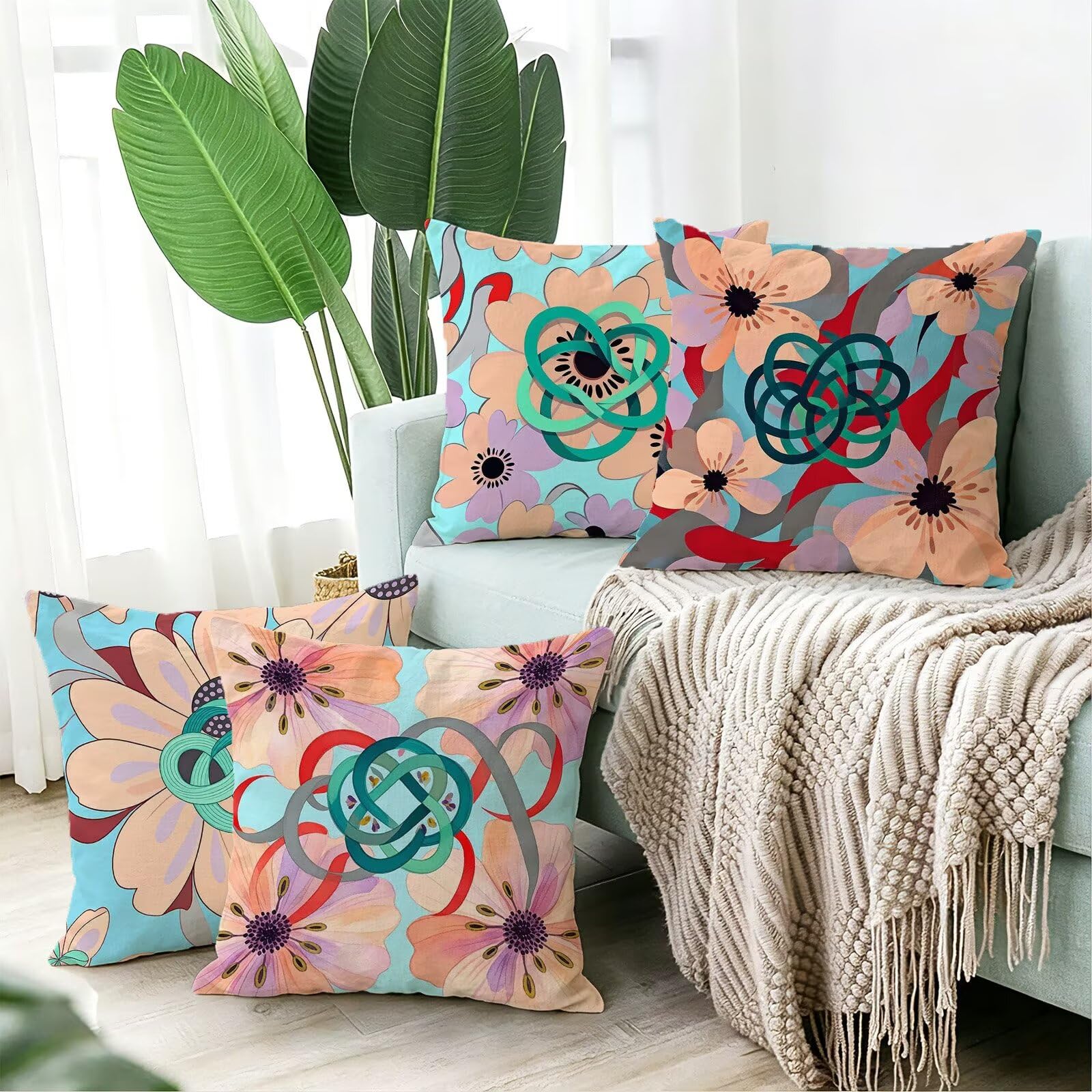 Cojines Exterior Rosa Funda Almohada 45x45 Impermeables Juego de 4, Cod-490