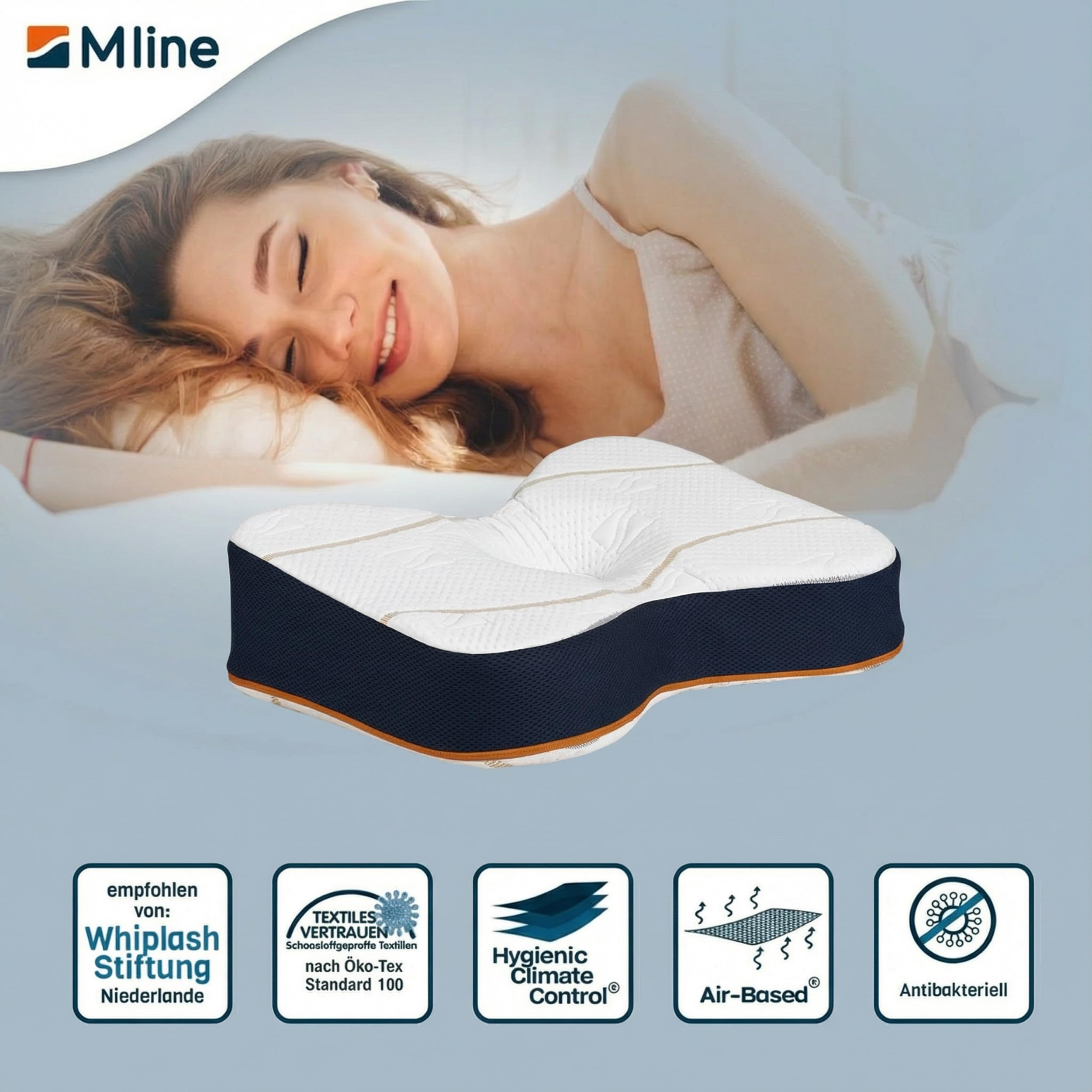 M LINE Athletic Pillow Orthopädisches Kissen mit 2X Kissenbezug (Ecru) – Seitenschläferkissen & Ergonomisches Kopfkissen – Schmetterlingskissen gegen Nackenschmerzen – Optimale Lüftung – 50 x 35 x 12