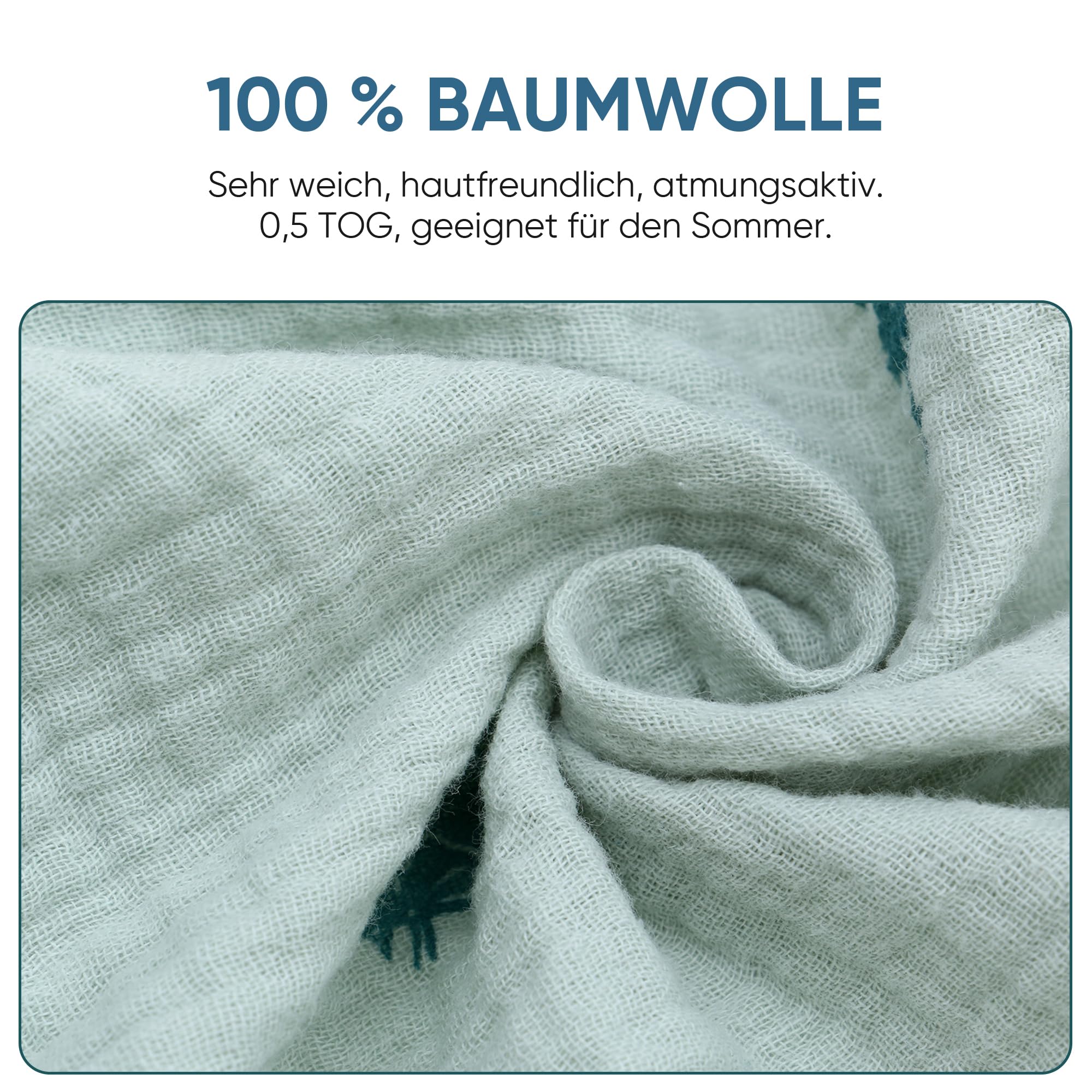 2er Pack Baby Schlafsack Sommer mit Füßen 0.5 Tog Sommerschlafsack 100% Baumwolle Musselin Atmungsaktiv für Jungen und Mädchen