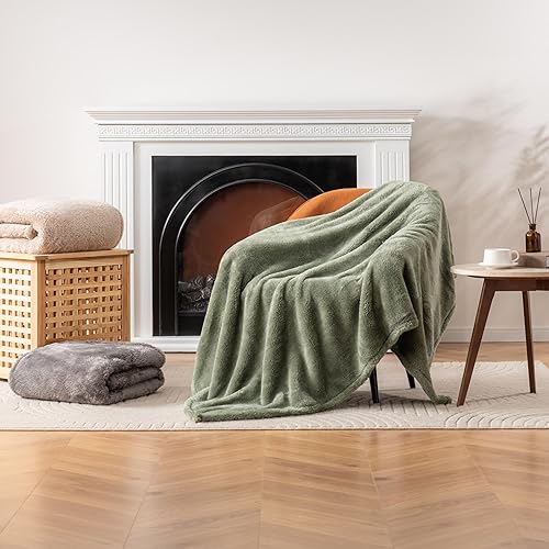 Miniatura 7 de Berkshire Blanket Manta clásica de felpa extra-Fluffy, manta de cama tamaño Queen, suave y mullida manta de pelo largo para sofá, cama, verde salvia