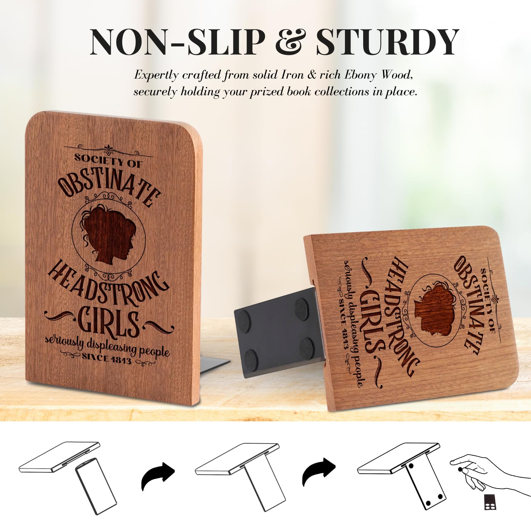 Jane Austen Gifts for Women Men, Novelty Bookends Unique, Pride and Prejudice Gifts for Book Lovers, Heavy Duty Wooden Book Ends for Shelves Decorative(1 Pair, 4.72x6.69 Inches)