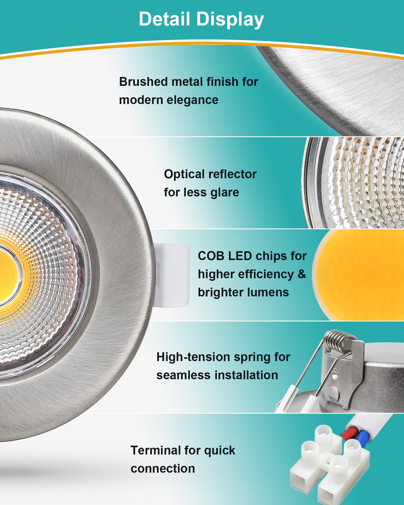 HiBay Lot de 8 Spot LED Encastrable Dimmable Extra Plat,7W 230V Spots de Plafond Encastre,600LM 3000K Blanc Chaud Éclairage Encastré COB,Trou 65-85mm Spot de Plafond Inox Pour Cuisine Chambre Salon