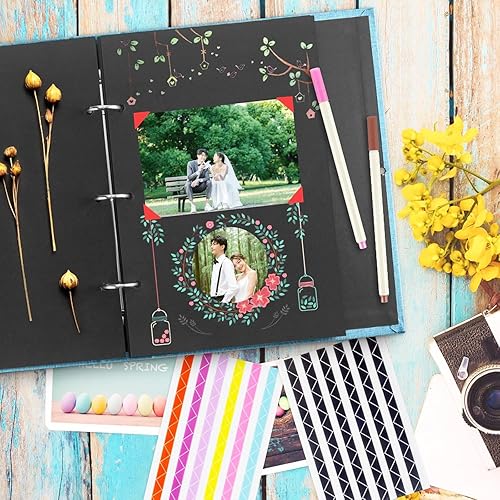 Miniatura 5 de Álbum de fotos, álbum de recortes, cubierta de lino AIOR de 11 x 8.3 pulgadas, 60 páginas de recortes, álbum de recortes de bricolaje para 3 x 5, 4