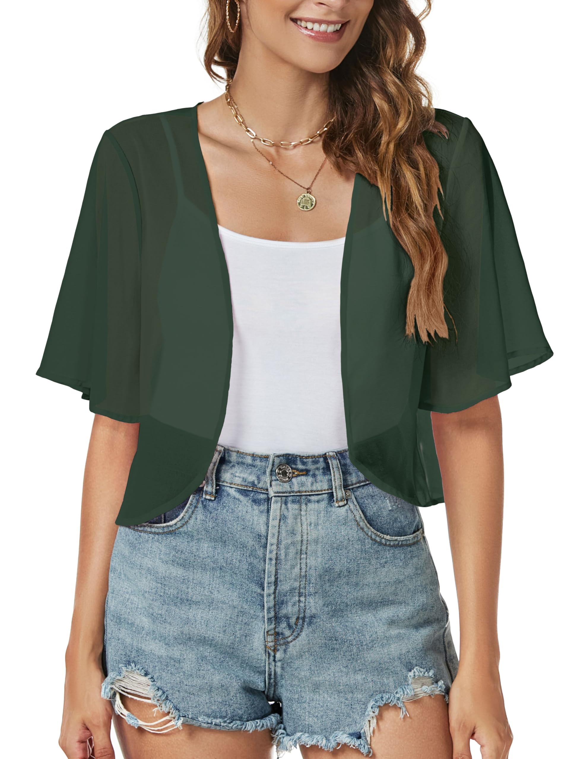 Women Shrug Chiffon Cardigan Open Front Short Sleeve Sheer Bolero for Dress | Lightweight Cropped,Loose Fit,Mesh Cover Up,Shawl Evening Dresses,Summer Outfits