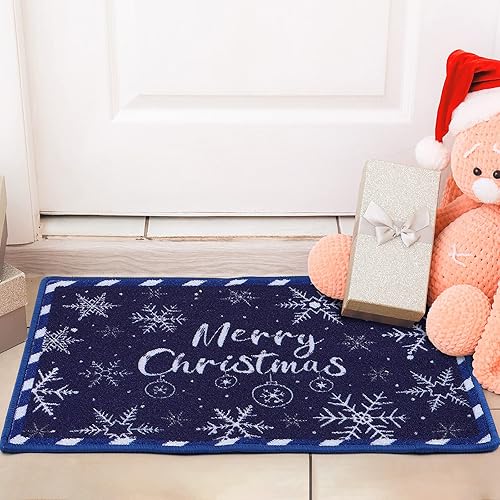 Miniatura 5 de Aneco Tapetes de Navidad antideslizantes para el suelo, tapetes de bienvenida de Navidad, copos de nieve de Navidad, felpudo delantero para