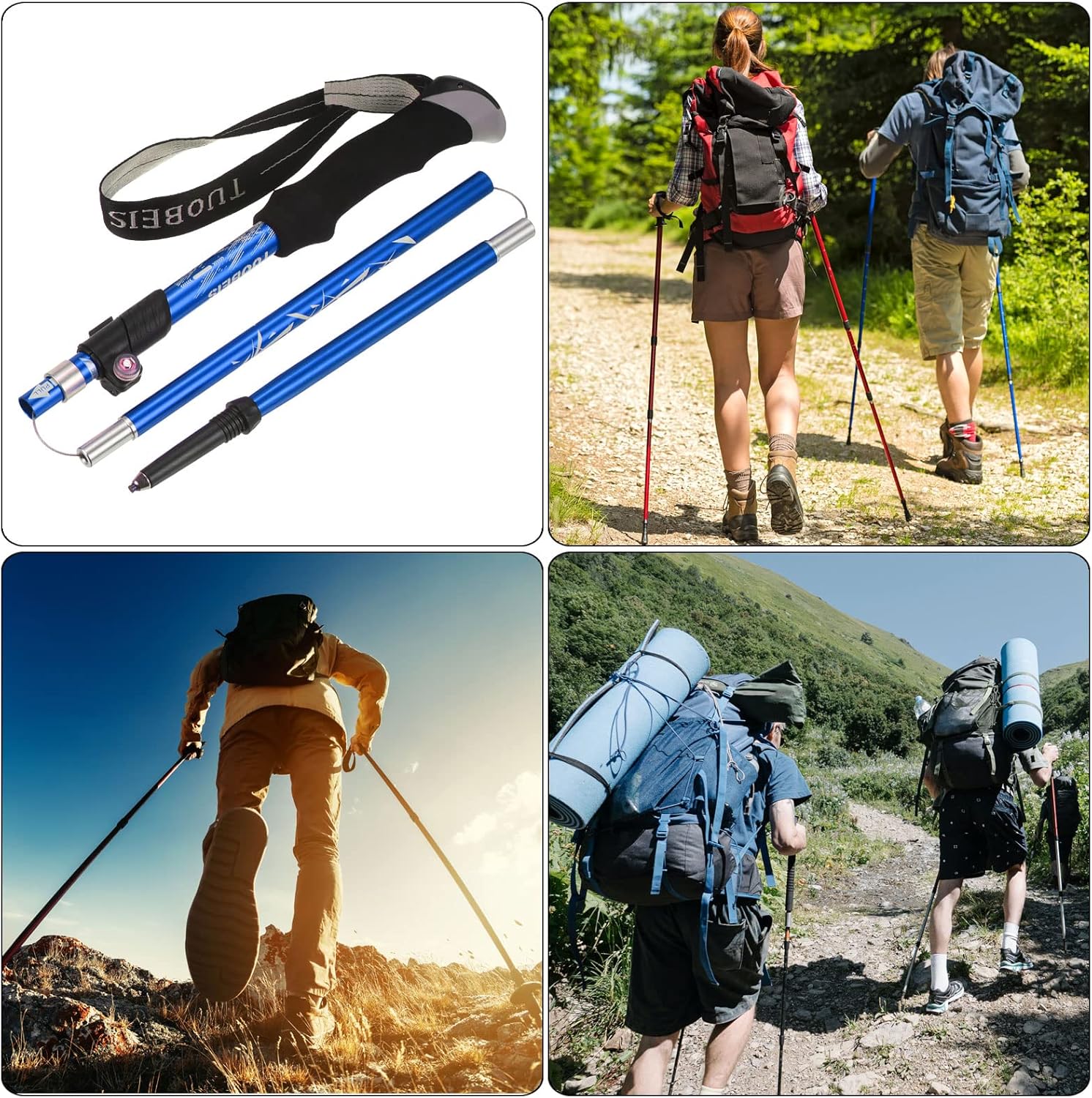 PATIKIL Trekking Poles, Collapsible Hiking Pole Telescopic Folding Cane with Mud Basket Aluminum Alloy for Outdoor Hiking Walking Camping